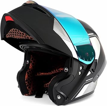 Orthrus Modular LED Full Face Motorcycle Helmet - DOT Approved Flip-Up Dual Visor Sun Shield & Bluetooth Ready for Adults Men Women - Street Bike/Motocross Dobermann Silver, L