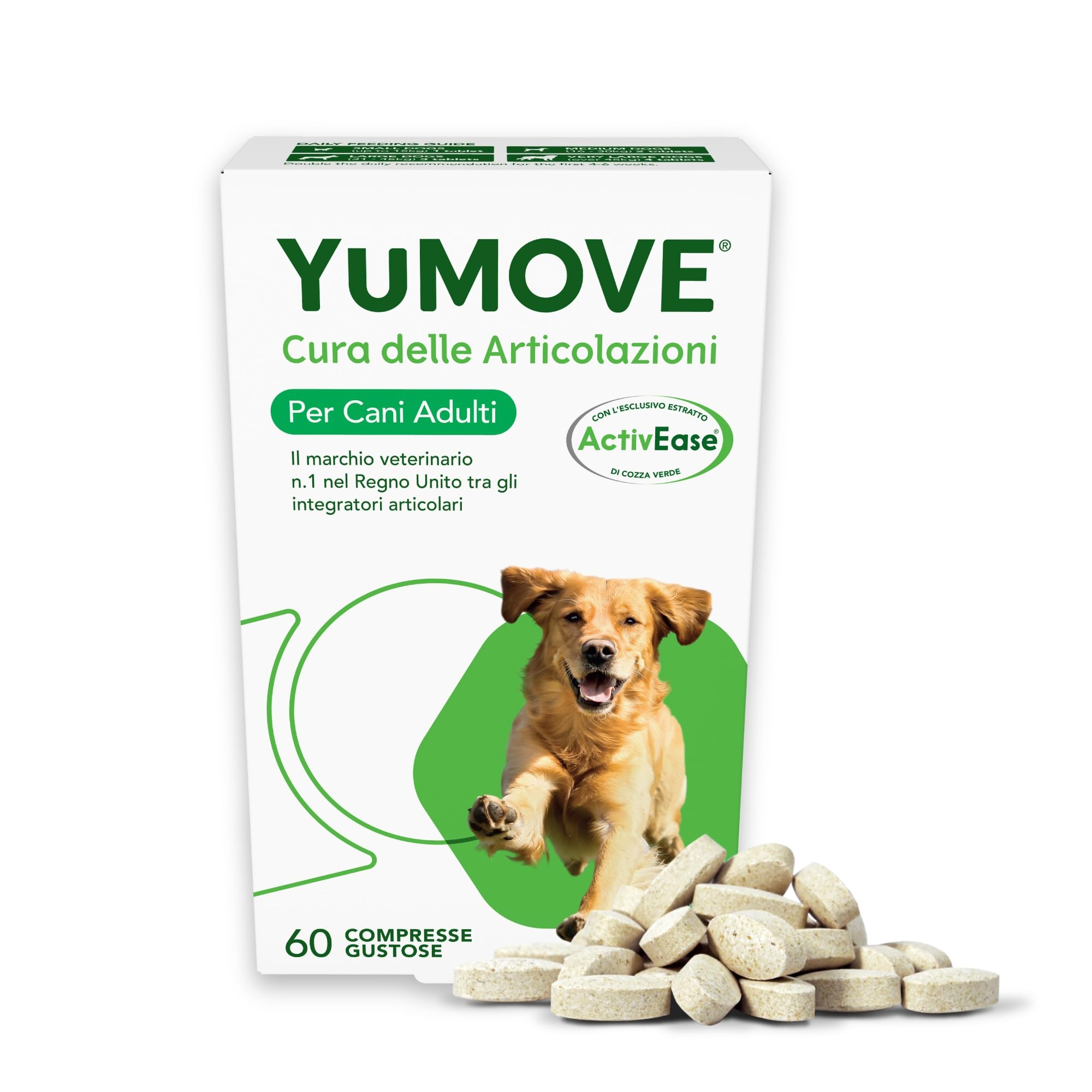 Yumove Integratore Articolazioni Cane 2-7 Anni – 60 Compresse ActivEase | Brevetto in Corso, Cozza Verde 150 mg, Tutte Le Razze, Omega-3, Glucosamina, Supporto Scientifico, Consigliato dai Veterinari