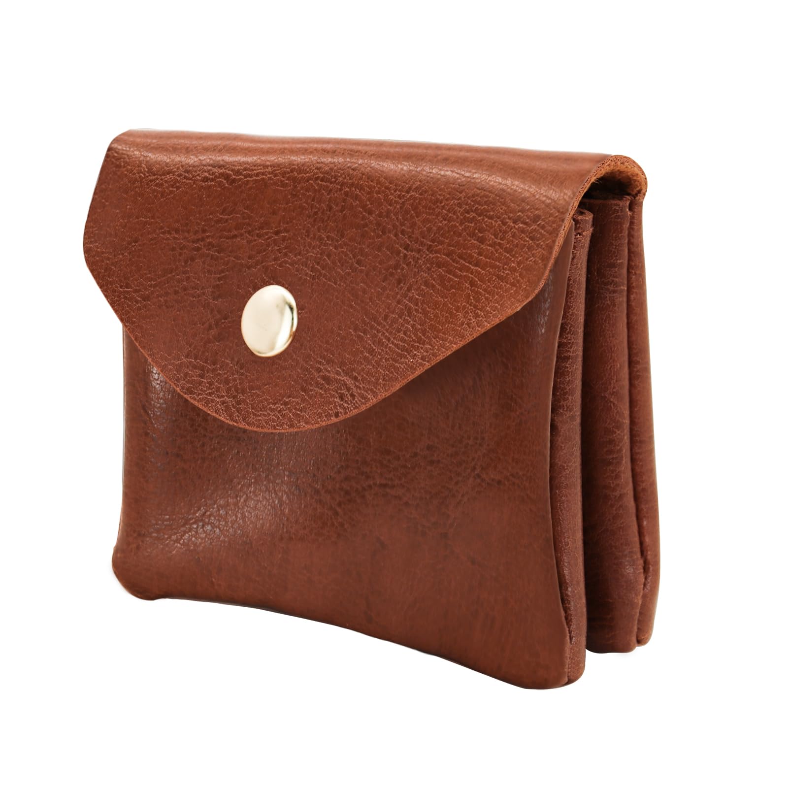 AdiStylinno Coin Purse, Portable PU Leather Small Change Wallet, Bifold Change Purse with Zipper and Snap for Men Women (Brown)
