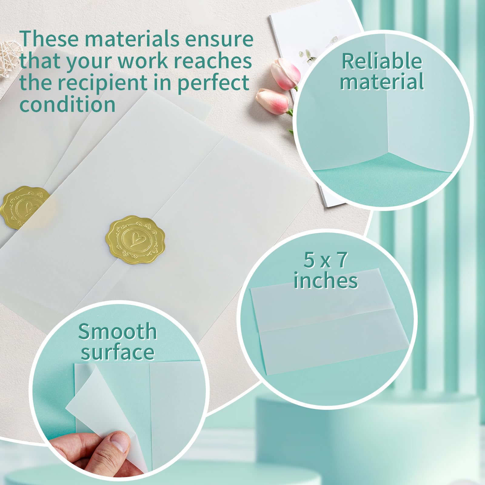 Xiciki 50 Giacche In Pergamena Prepiegate Con 5 Adesivi Sigillanti – 12,7x17,8 Cm, Trasparenti, Per Inviti Di Nozze, Baby Shower E Compleanni
