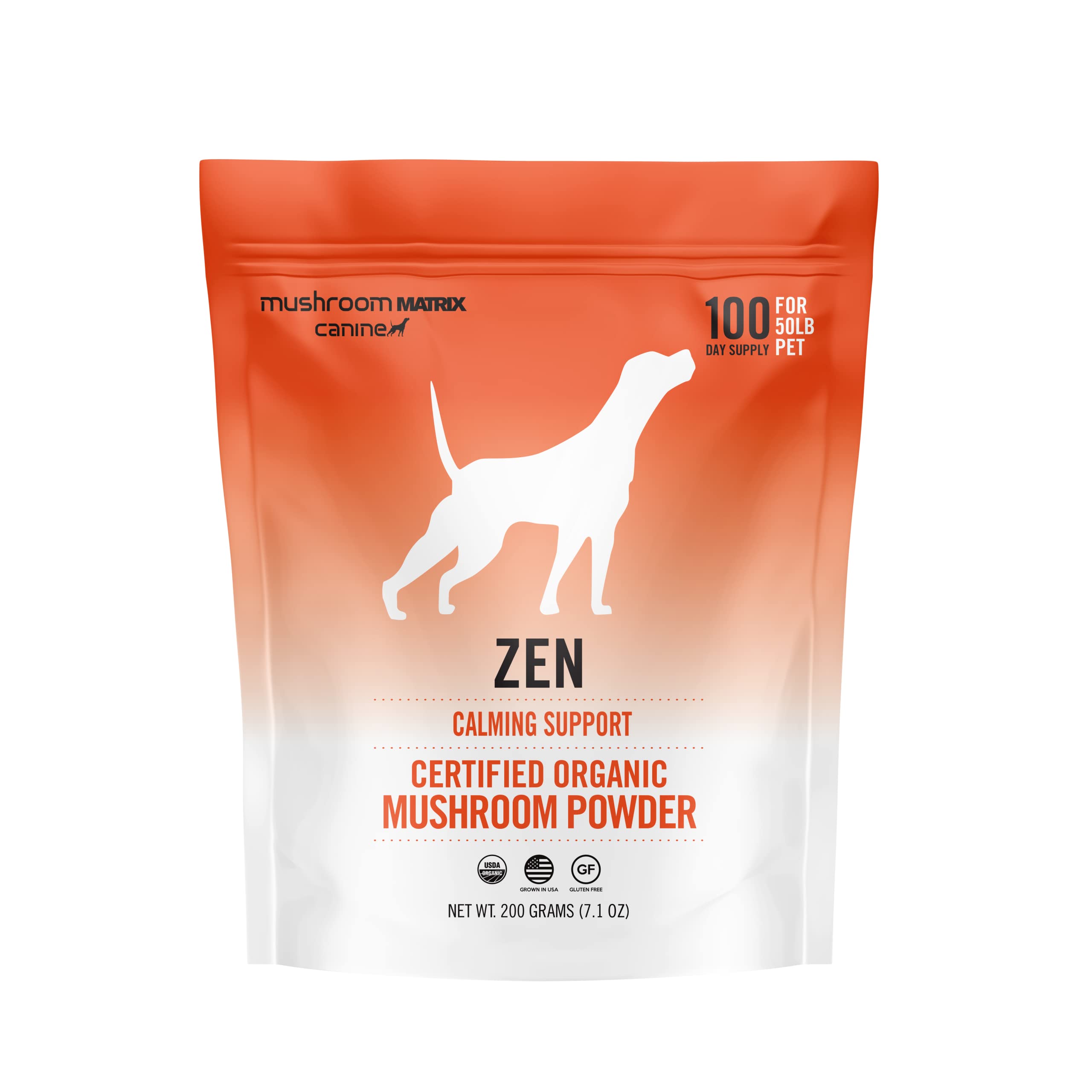 Om Mushroom Matrix Zen Matrix Mushroom Blend Pet Supplement, Provides Calming Soothing Support for Dogs & Cats, 200 Grams, 7.1 oz