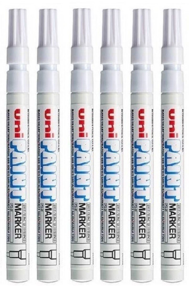 Uni Colour Fine (0.8-1.2mm) PX-21 White Oil Paint Marker Pen Metal Glass Wood Plastic Stone Outdoor mm Metal Bullet Nib Tip (Pack Of 6)