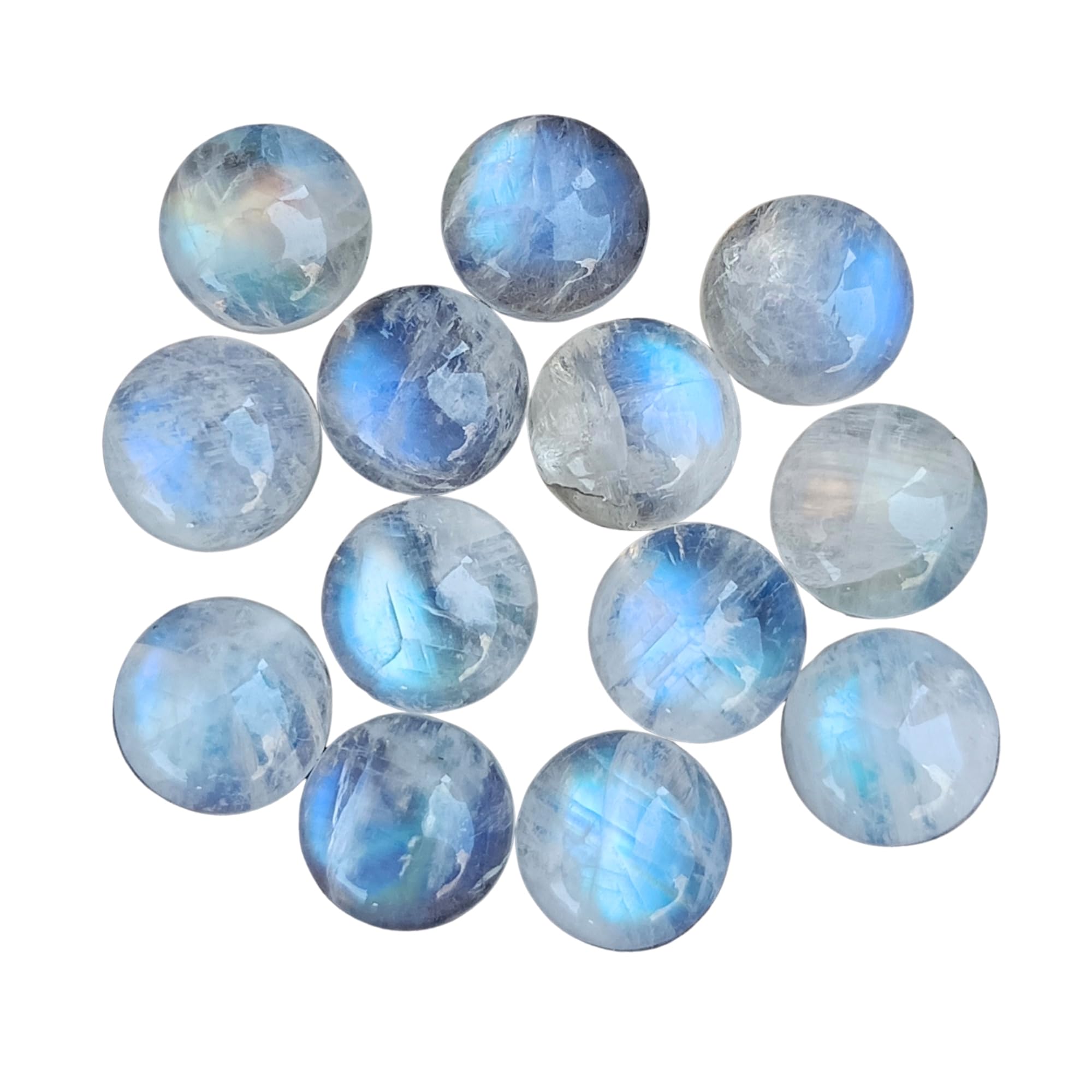 Rainbow Moonstone Round Cabochon Lot – Flashy Natural Gemstones with Flat Back, Calibrated for Women’s Handmade Jewelry – Loose Gemstones in 3mm to