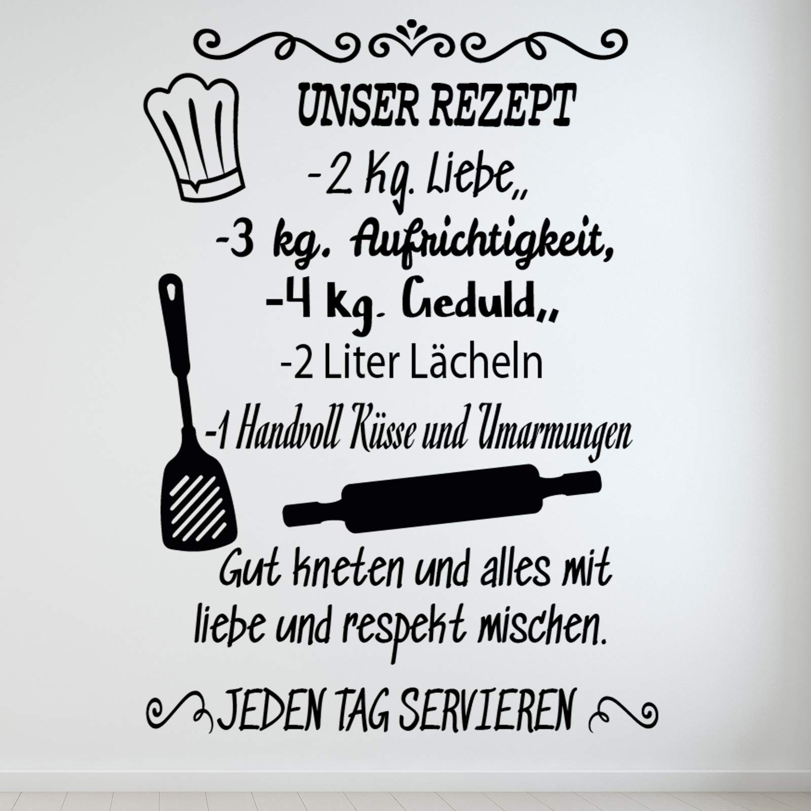 Vinilo de pared decorativo en Alemán. Wandtattoo Spruch "UNSER REZEPT.." Pegatinas de pared de frases celebres.wandtattoo deutsch Docliick DC-048-AL