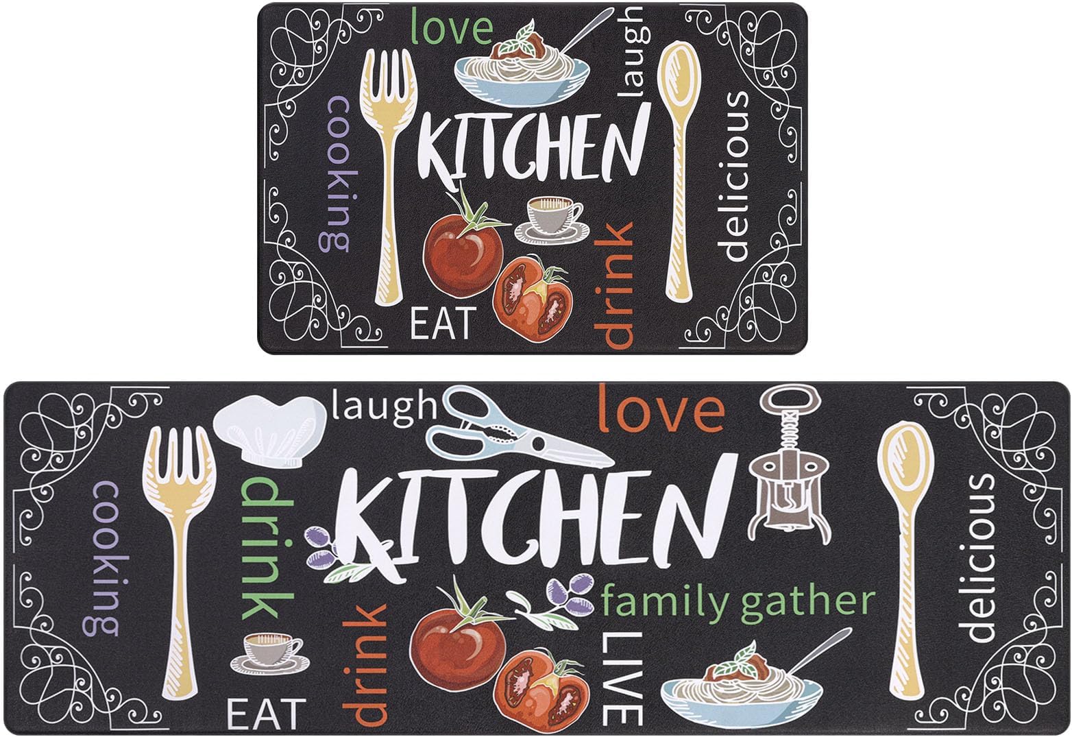 HEBE Anti Fatigue Kitchen Rug Set of 2 Non Slip Cushioned Kitchen Mats for Floor Waterproof Comfort Kitchen Rugs and Mats Farmhouse Chef Mats Floor Carpet for Sink,Laundry Room,Colorful