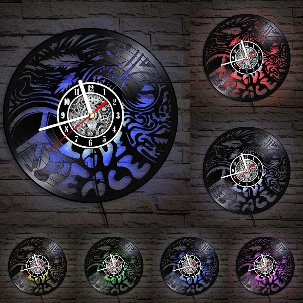 The Geeky Days Peace & Love Vinyl Record Wall Clock with LED Backlight Peace and Love Symbol Home Art Decor Silent Non Ticking Laser Engraved Vinyl Record LED Lit Wall Clock Housewarming Gift