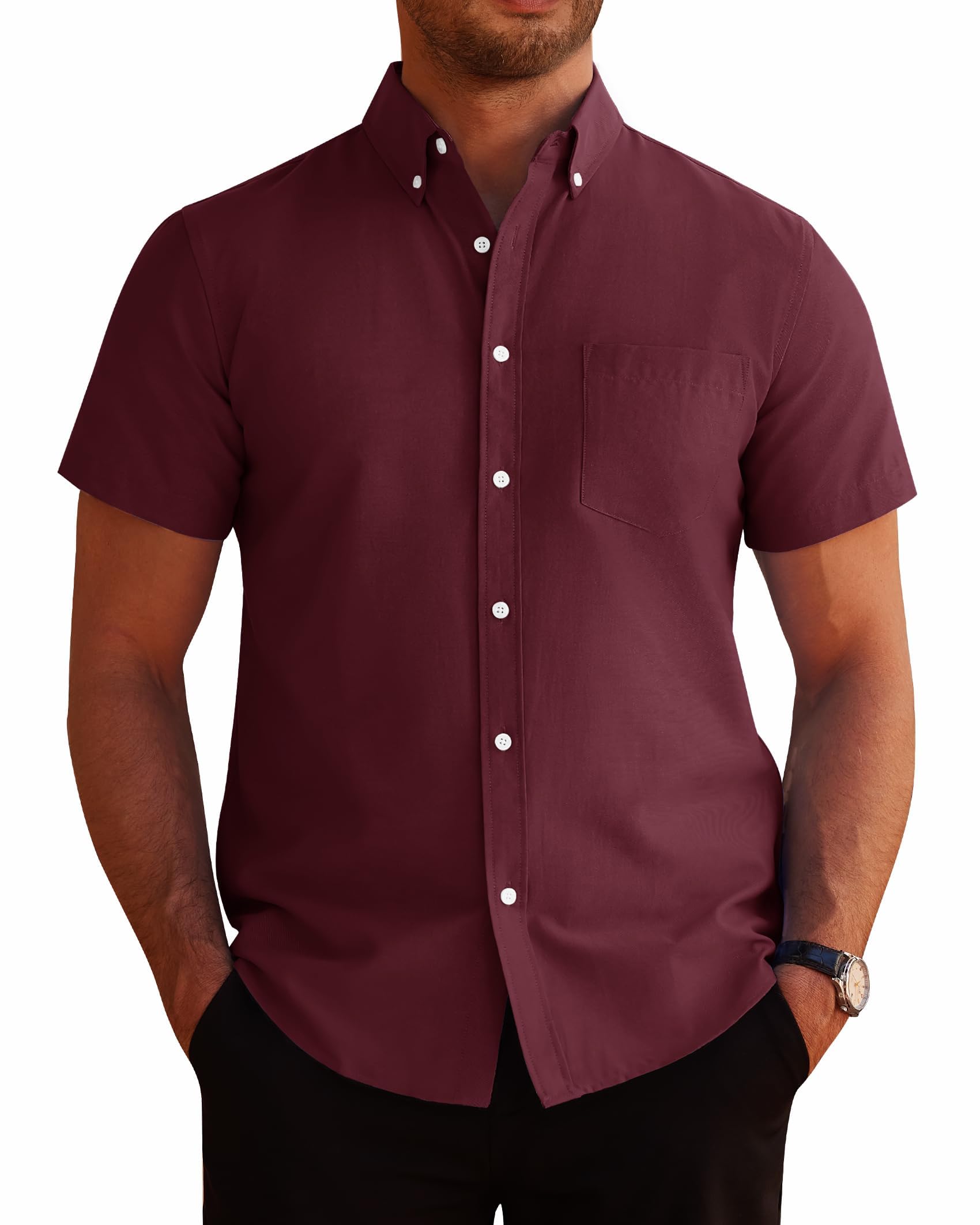 J.VER Hemd Herren Kurzarm Freizeit Business Oxford Baumwollhemd Mit Tasche | Sommerhemd, Regular Fit, Kurzarmhemd, Button Down, Atmungsaktiv, Shirt, Klassisch, Für Urlaub Hochzeit Büro Party Outdoor