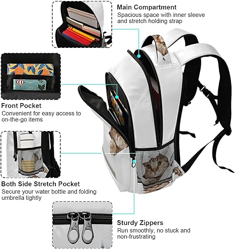 Miniatura 5 de Mochila Acuarela Flor Floral Colorido Escuela Colegio Mochila Portátil Casual Daypack, N Lovely Cat Blanco, Mochilas Daypack