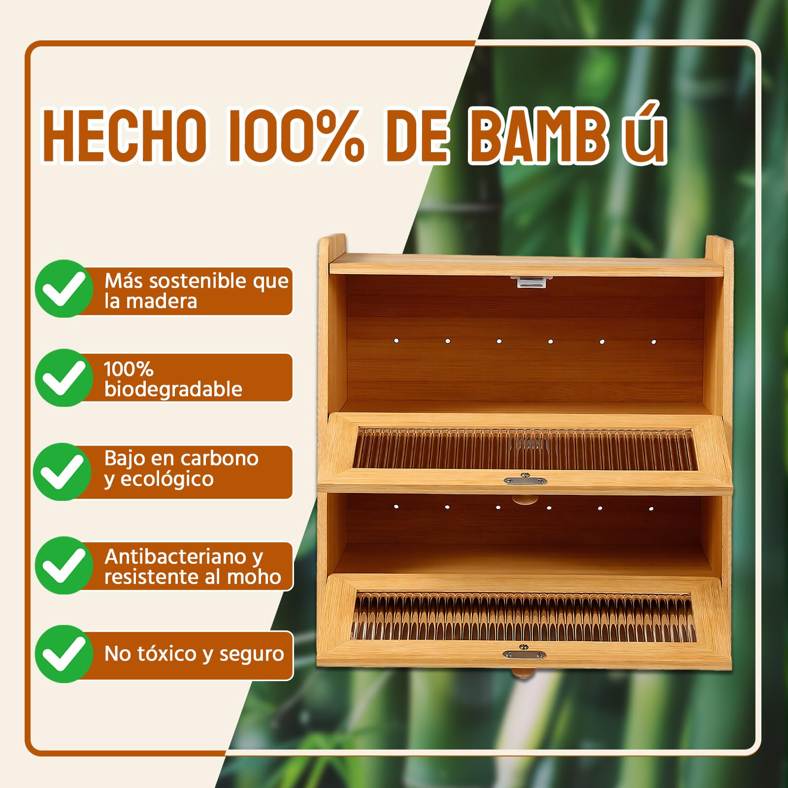 HAUSPROFI Panera de bambú de 2 niveles, panera de madera con tabla de cortar, ventilación ondulada, ventana visible, elegante caja de pan de cocina para guardar pan, 40 x 25 x 40 cm, grande