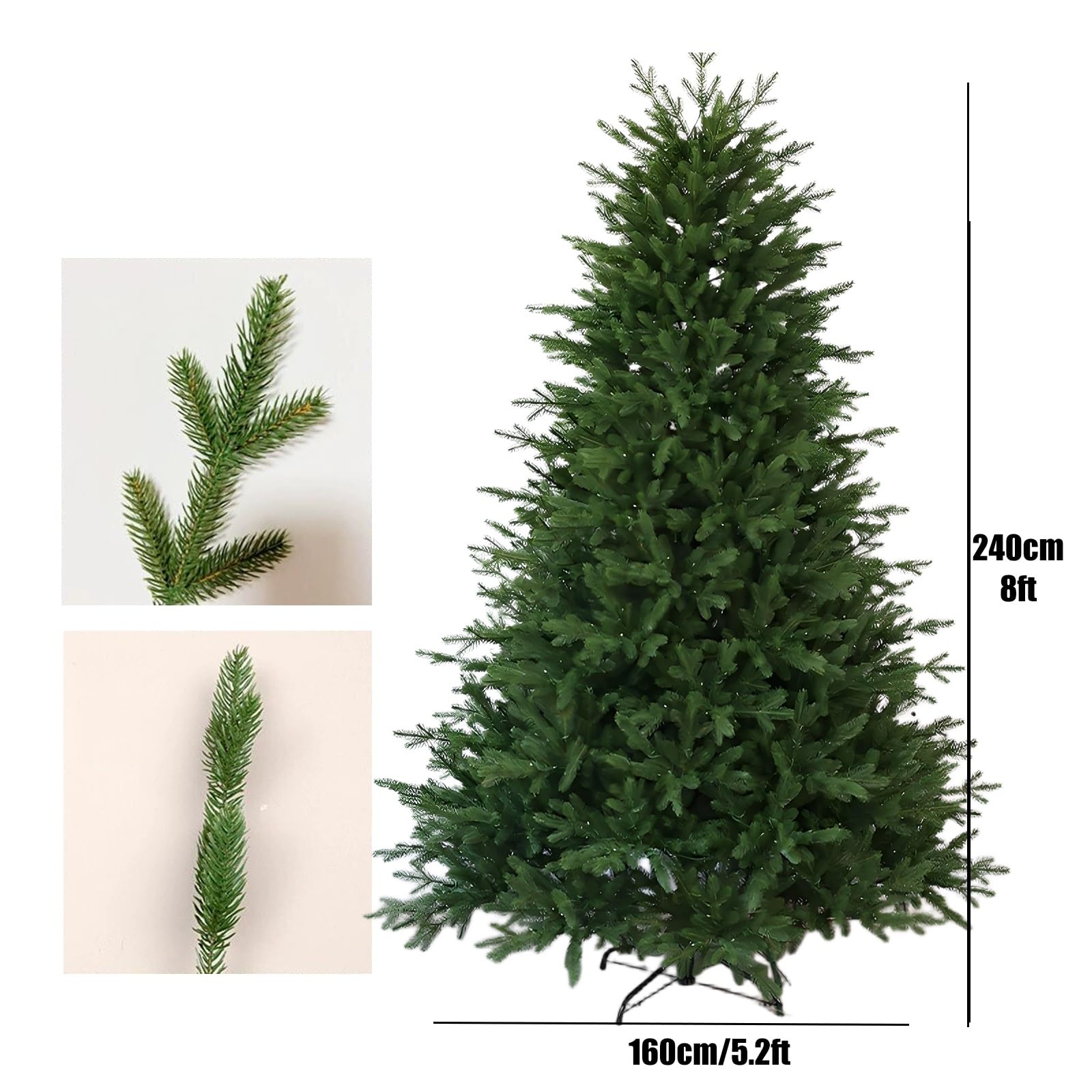 Árbol de Navidad Artificial Verde de PE, Pino Navideño Premium con Bisagras para Decoración de Interiores, Incluye Soporte(240cm/8ft)