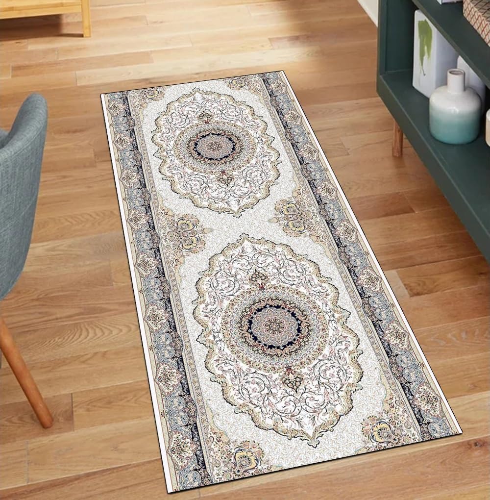 Alfombra de pasillo 70x220 cm lavable larga beige antideslizante 1