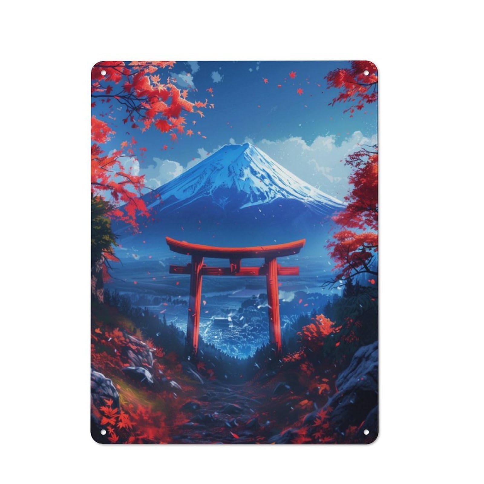 Junmoney Torii Gate Fuji Mount Rustic Metal Plaque 40X30cm For Guest Room Or Hallway, For Home Interiors, Feature Walls And Decorative Displays