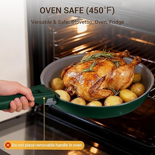 Miniatura 6 de Ammeloo Juego de utensilios de cocina de cerámica antiadherentes, juego de ollas y sartenes de inducción de cocina saludable con asas desmontables,