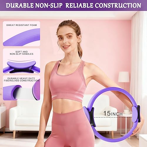 Miniatura 3 de Kit de equipo de pilates para mujer, kit de pilates para el hogar con anillo de pilates de 15 pulgadas, juego de anillos de pilates de entrenamiento