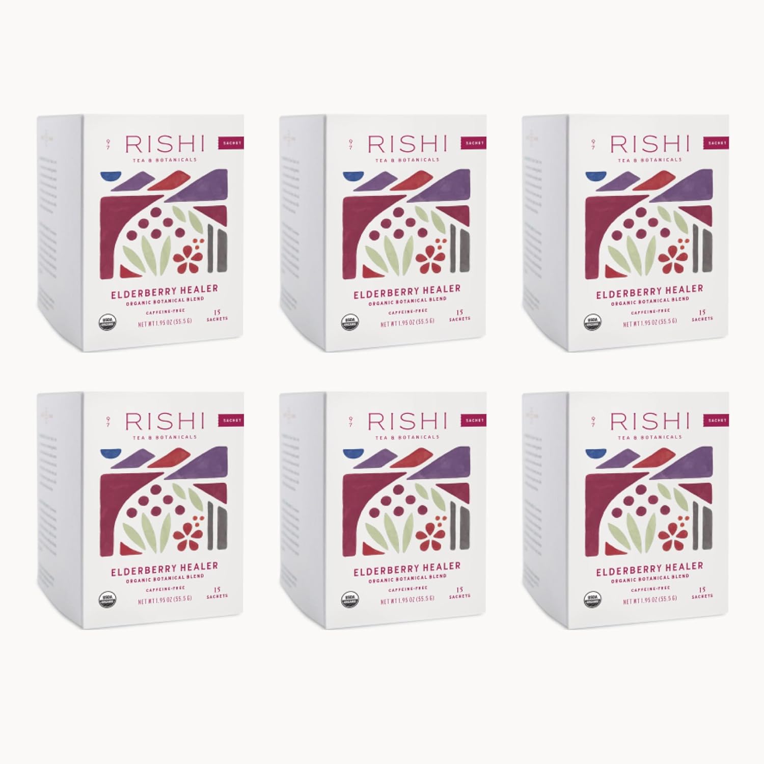 Rishi Elderberry Healer Herbal Tea (Organic, Caffeine Free) 15 Count Pack