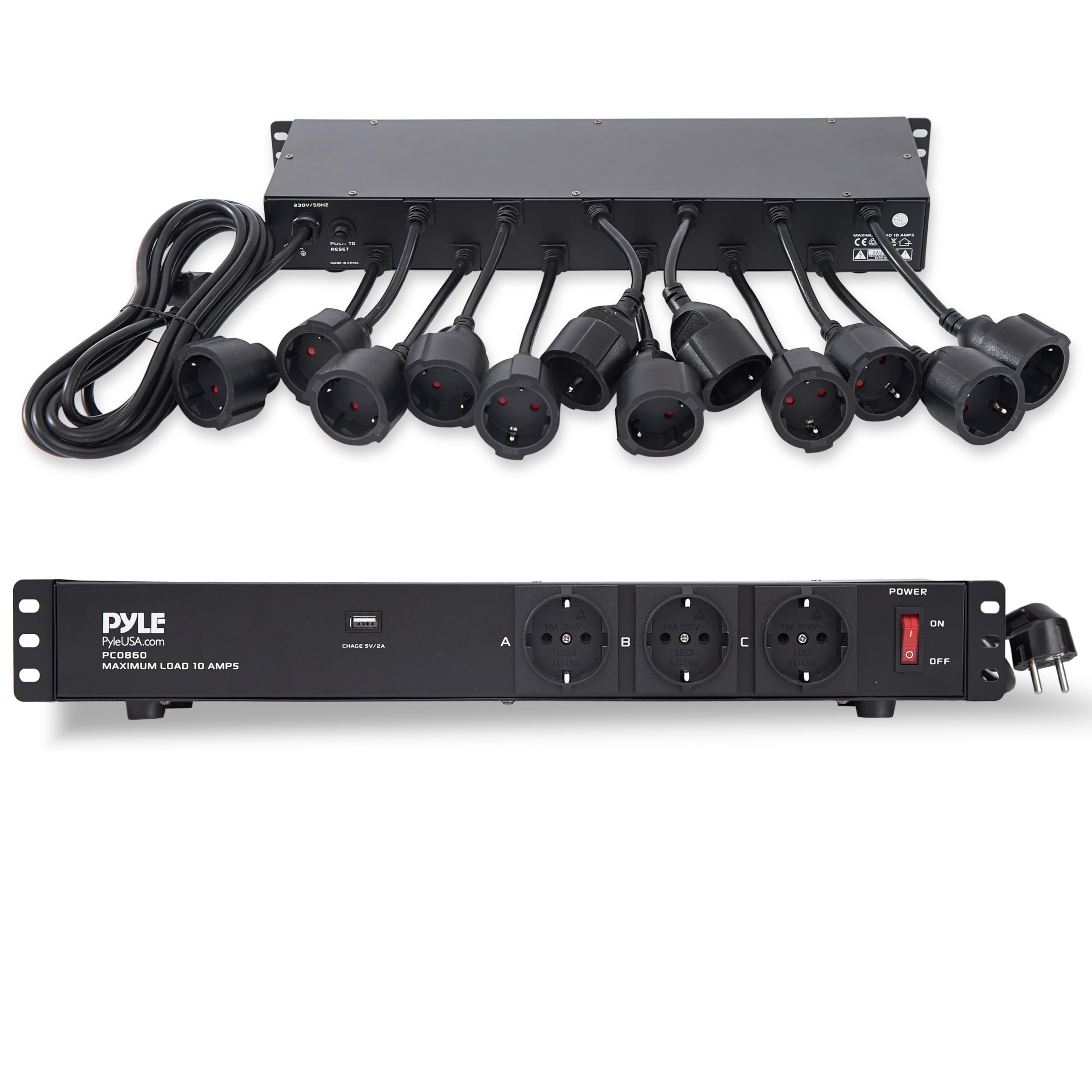 Pyle Multipresa Rack 1U da 48,26 cm con 12 Prese, Distribuzione Elettrica Affidabile per Studio, Ufficio e Montaggio su Rack