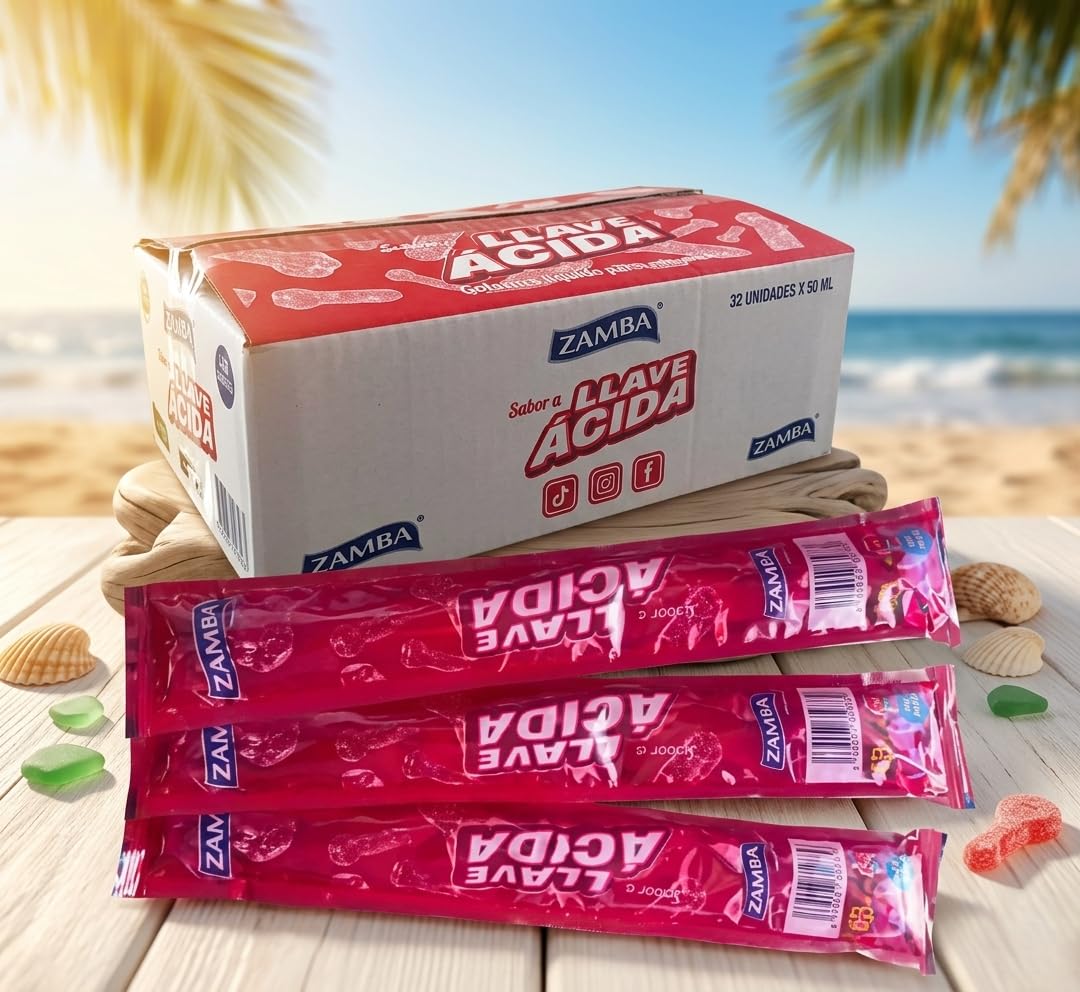 Polos Flash Zamba Llave Ácida 32 Unidades – Bebida para Congelar Infantil Sabor Ácido Refrescante, Formato Ahorro Ideal para Verano, Sin Gluten y Sin Lactosa