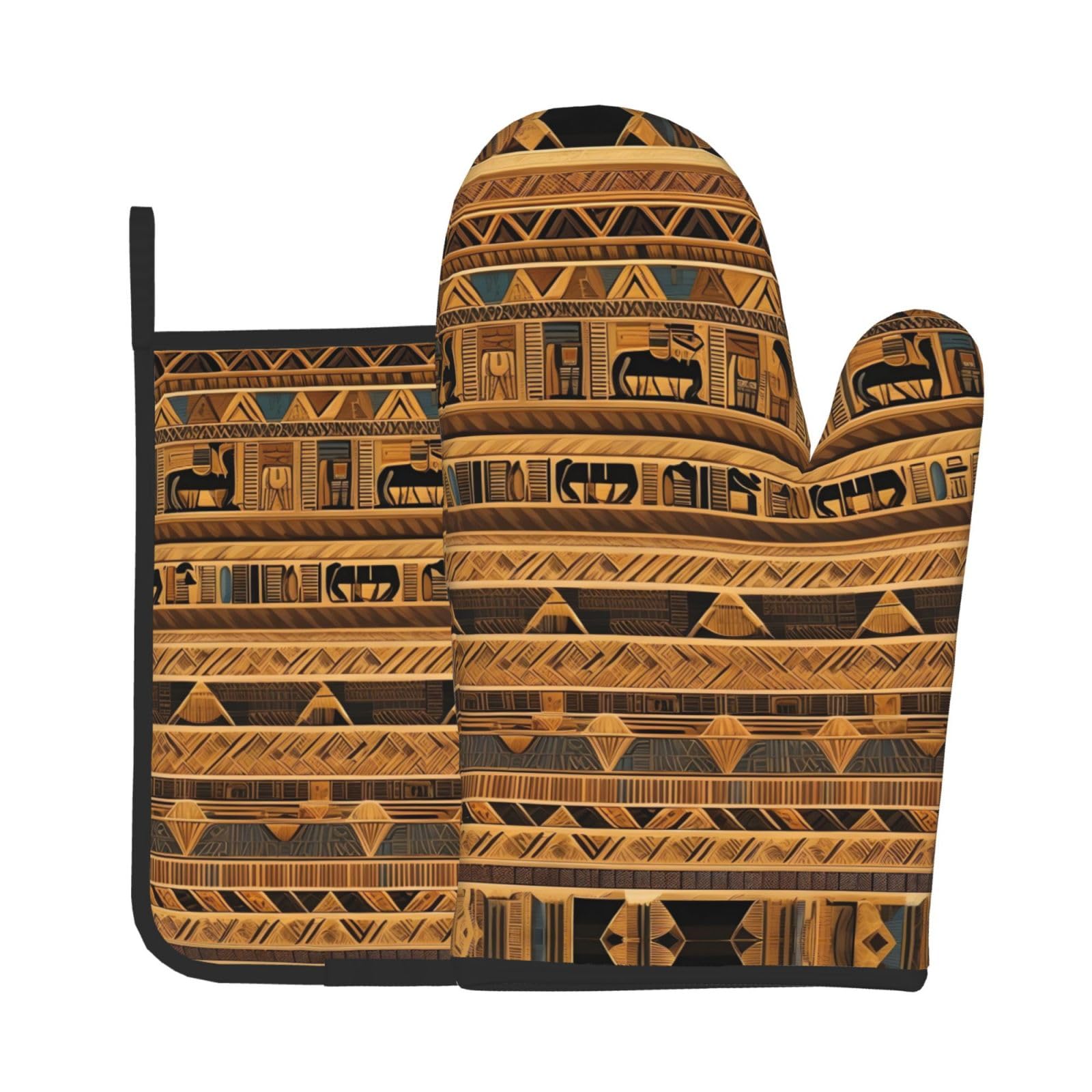 Oven Mitts and Potholders Set of 2 for Kitchen Baking Cooking GrayEgyptian Frescoes Thick and Durable