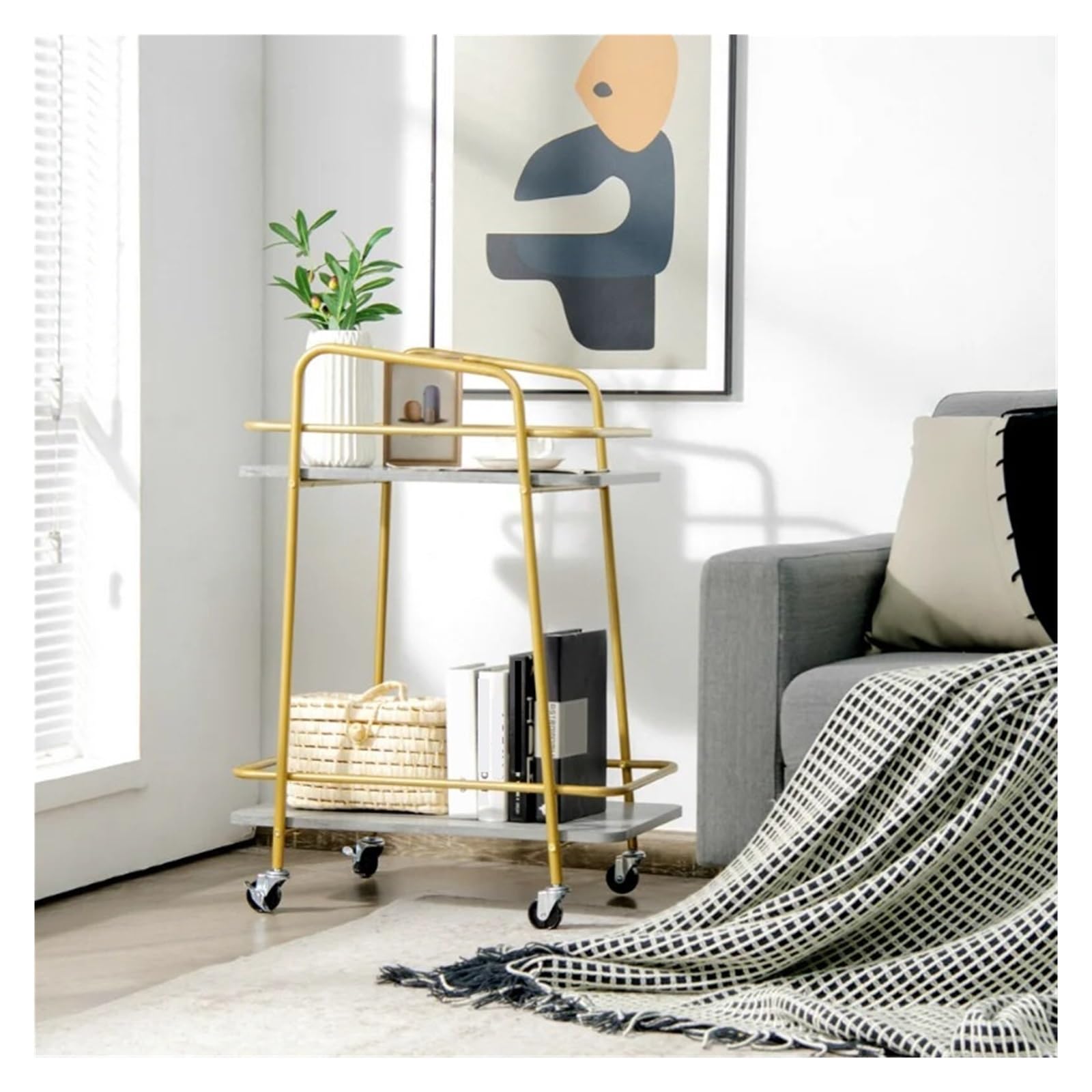Chariot de Rangement Carro de Servicio Carro utilitario con Ruedas Estante de Cocina rodante con asa Dorado Chariot de Rangement