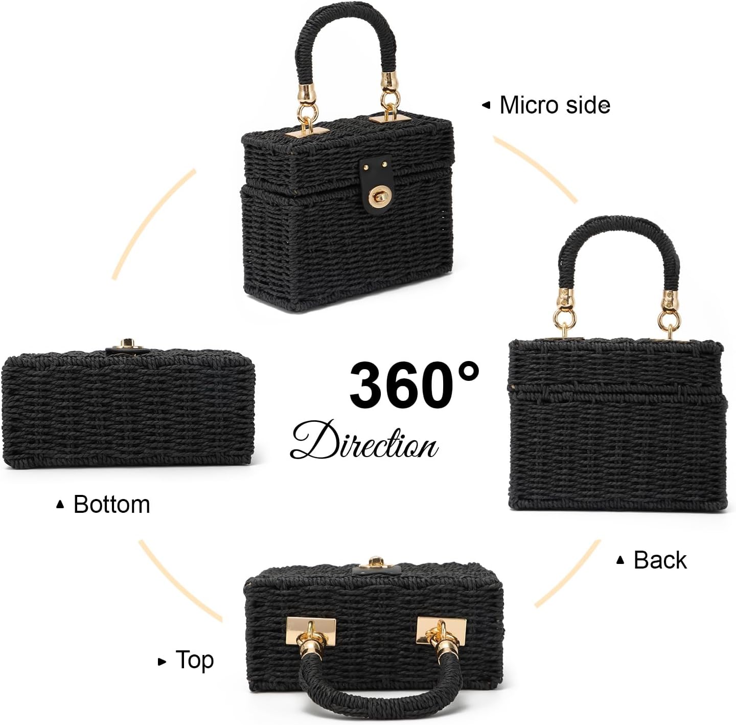 KUANG! Handwoven Rattan Bag for Women Woven Straw Square Crossbody Bag Vintage Basket Purse Beach Tote Bag - Image 5