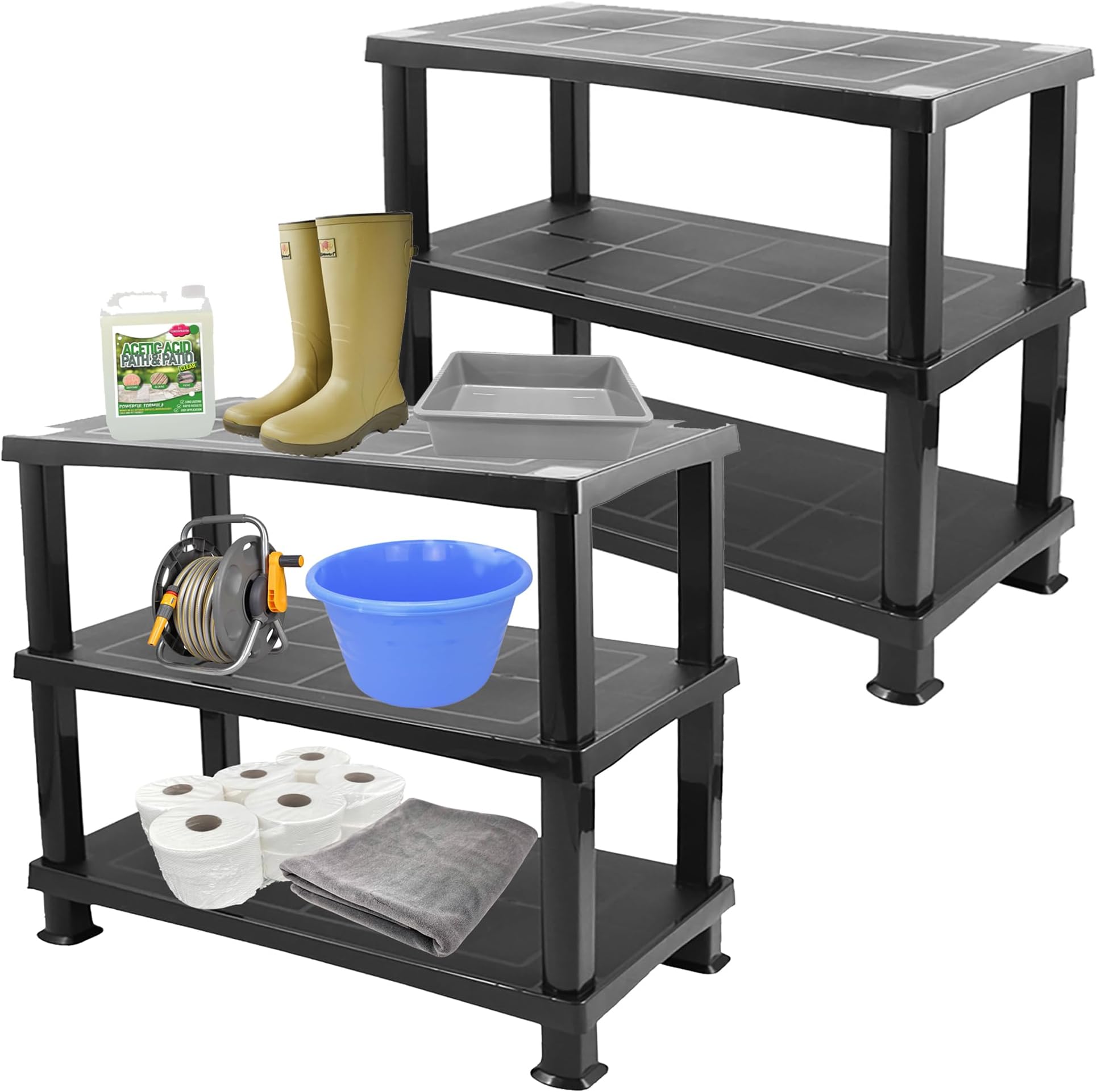 3 Tier Plastic Shelving Unit Multipurpose Storage Shelves For Home & Garage Racking Shelf, Tools, Paint, Stationary & Parts (1)