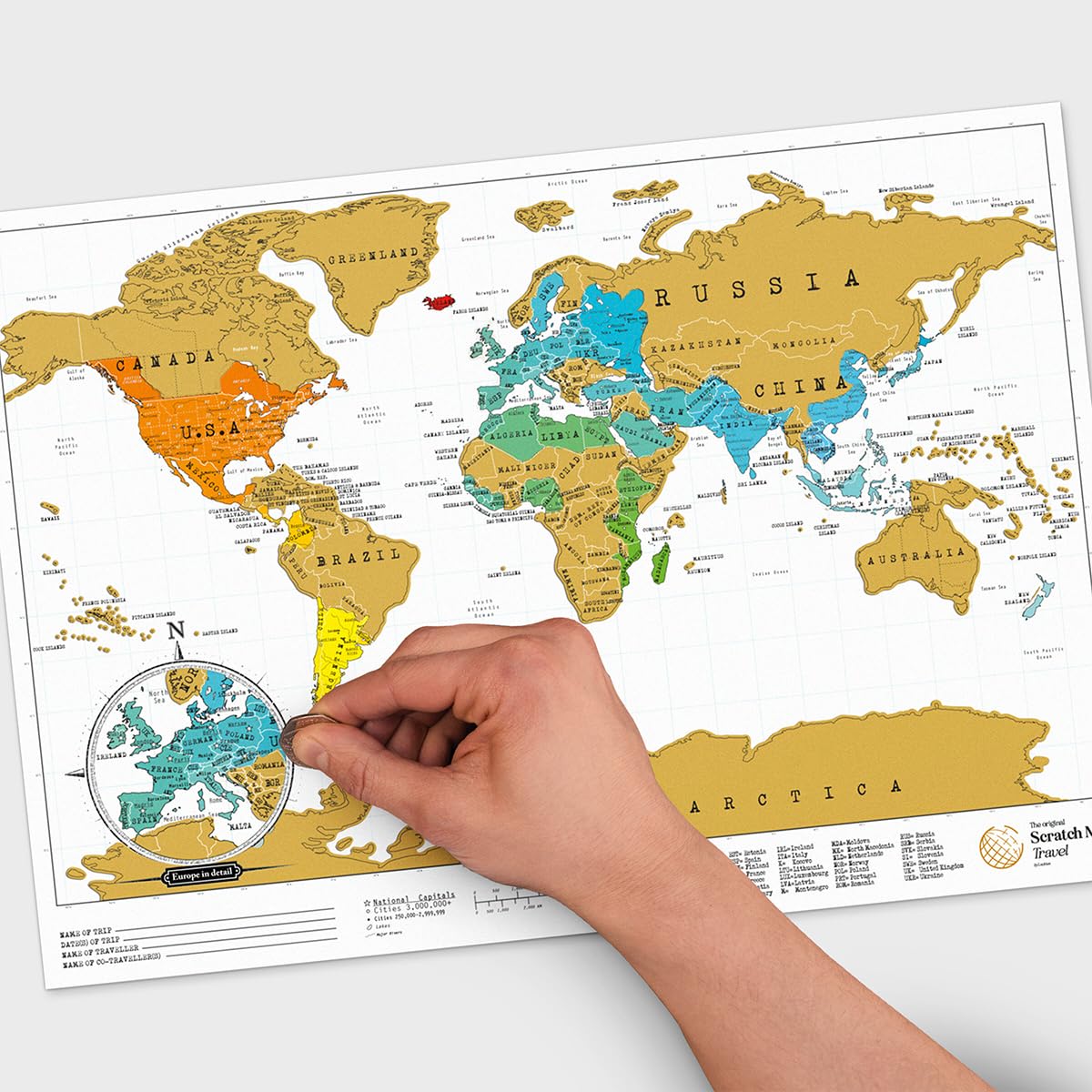 Mapa Scratch Map Travel Map – spersonalizowany plakat podróżny w formacie światowym z mapami, wyprodukowany w Wielkiej Brytanii
