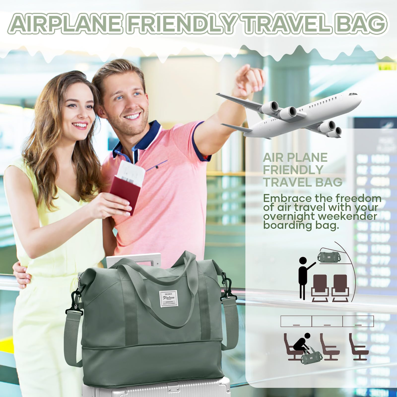 Reisetasche Damen Sporttasche 40x30x20 Ryanair Handgepäck Tasche Weekender Bag Schwimmtasche Wasserdicht Travel Duffle Bag Wickeltasche Trainingstasche Frauen für Reise Gym,J3-Green