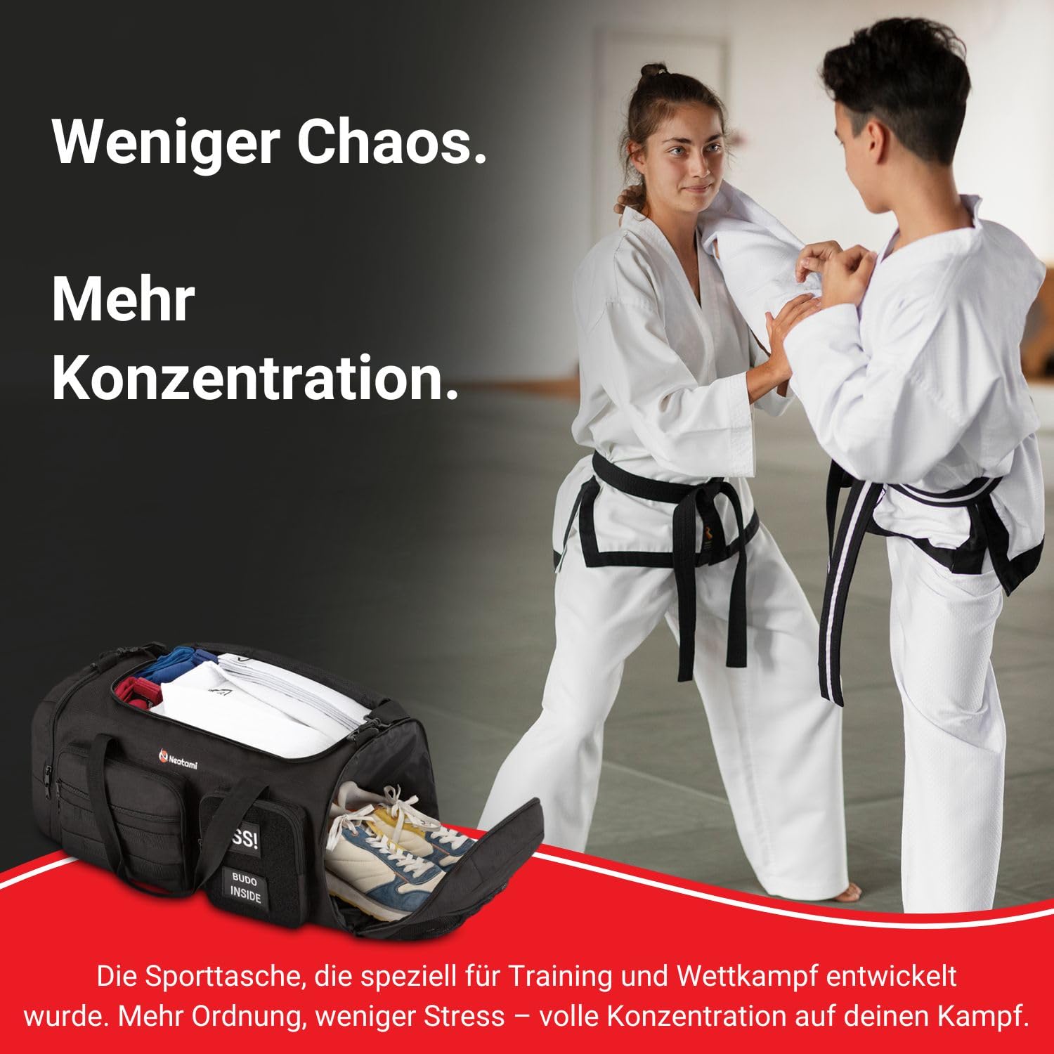 Kampfsport Sporttasche 50L mit Nassfach & Schuhfach – Judo, BJJ & Karate Trainingstasche für Gi, Schützer & Wettkampf | robuste Trainingstasche mit Organisationsfächern