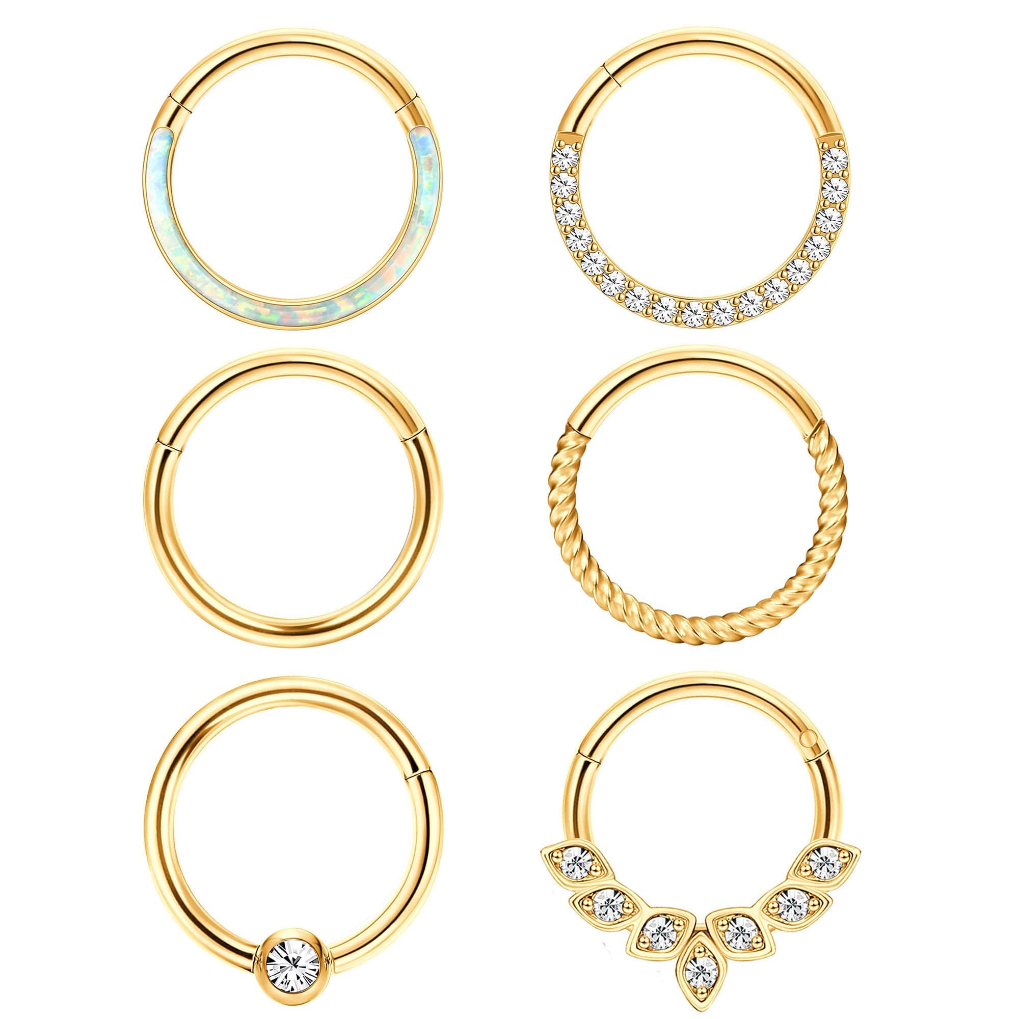 Diamday 6 Piezas Nasales Anillos Piercing Septum Anillo Acero Inoxidable para Mujer Hombre Helix Tragus Nariz Labio Piercing Cartílago Pendientes Daith Clicker Septum Anillo Piercing Joyería 16G 18G