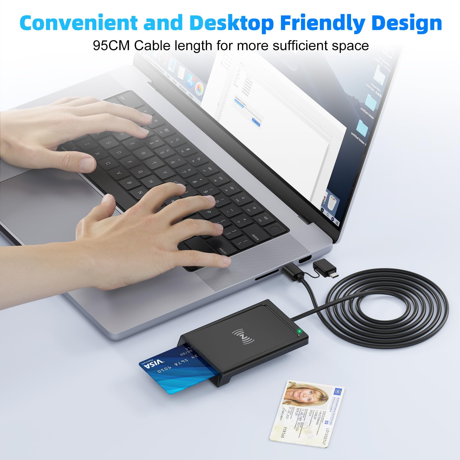 USB-A+USB-C Lettore CIE 3.0 Carta d'identità Elettronica e Tessera Sanitaria Italiana,Lettore Smart Card CNS Firma Digitale Lettore NFC Smart contatto e contactless CIE/CRS/CNS per Windows 10 11 Linux