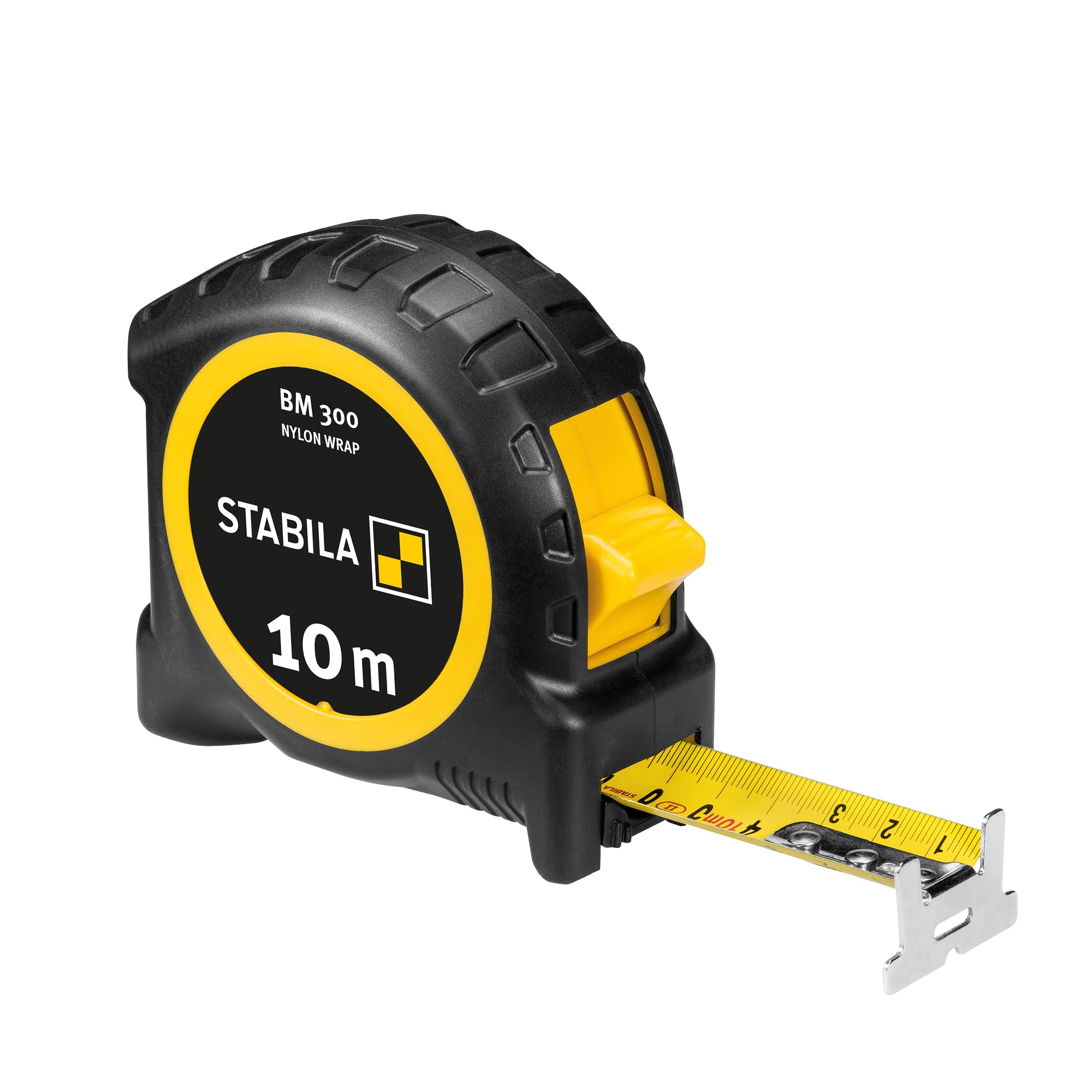 STABILA Cinta métrica BM 300 de 10 m con escala de 1000 de doble cara, carcasa irrompible de PC/ABS, gancho SpikES, clip para cinturón, precisión MID
