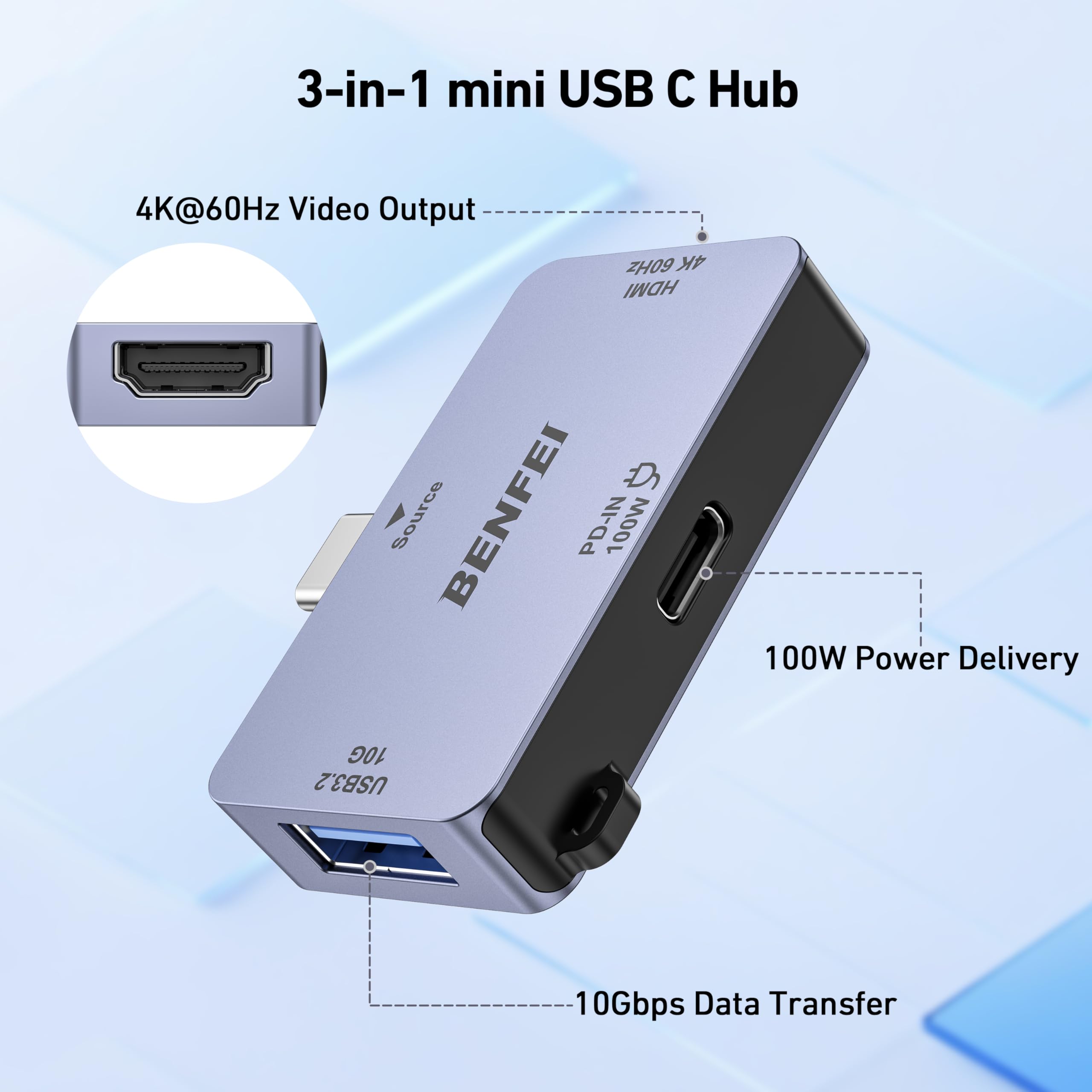 Amazon.co.jp: BENFEI 3in1 USB C ハブ、4K@60Hz HDMI、10Gbps USB-A