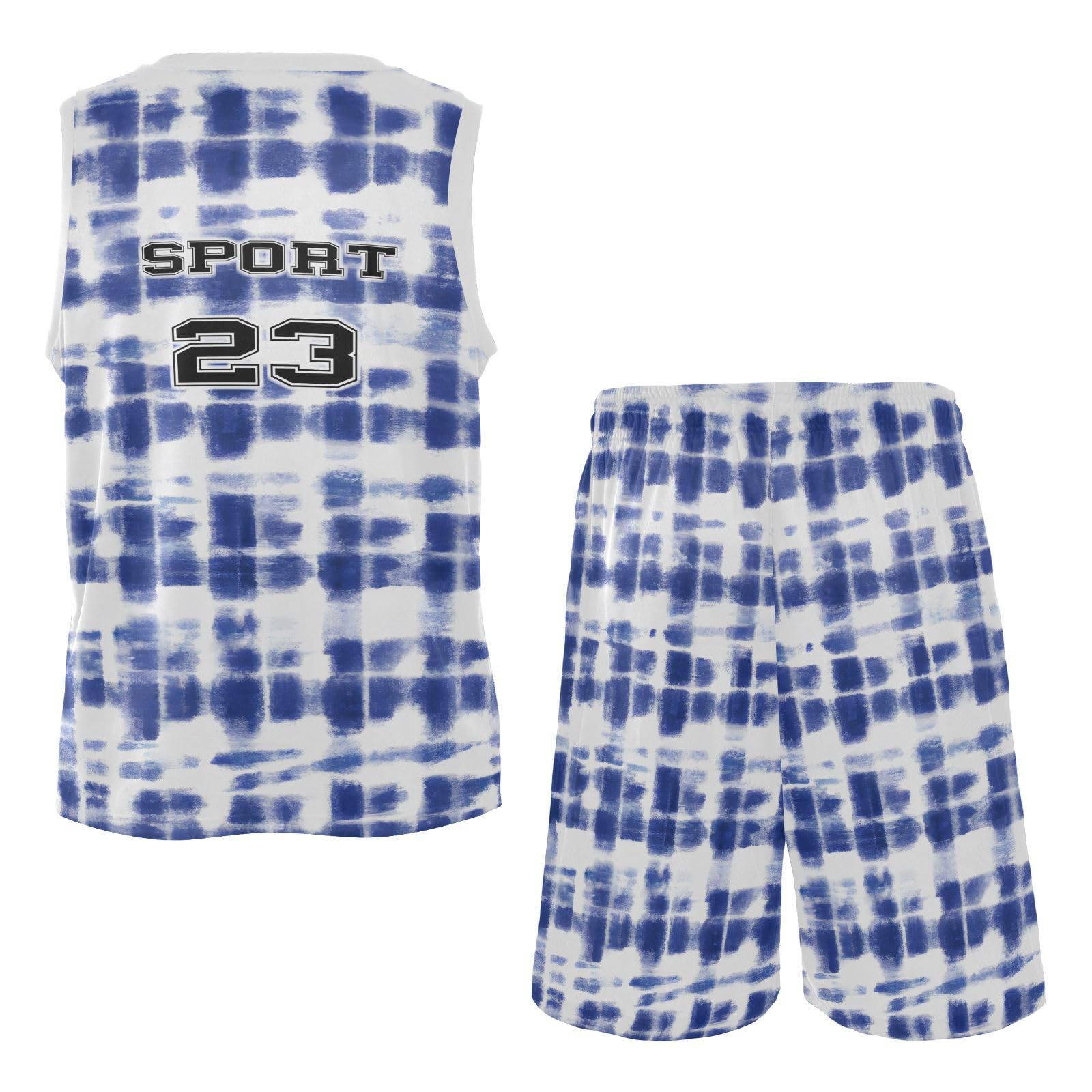 FLildon Blue White Tie Dyed Print Boys Basketball Jersey Set Tank Top Shorts Tracksuit Sport Training Suit for Kids, S