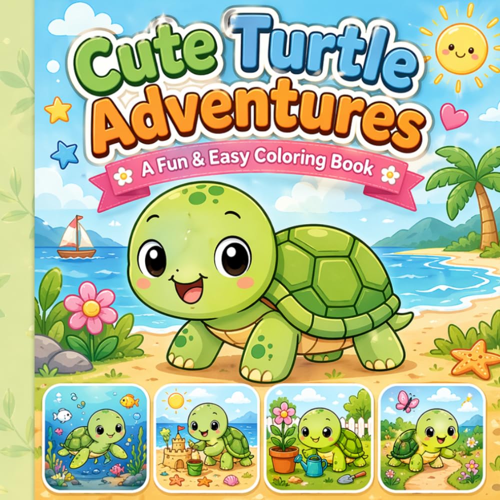 Cute Turtle Adventures: A Fun & Easy Coloring Book