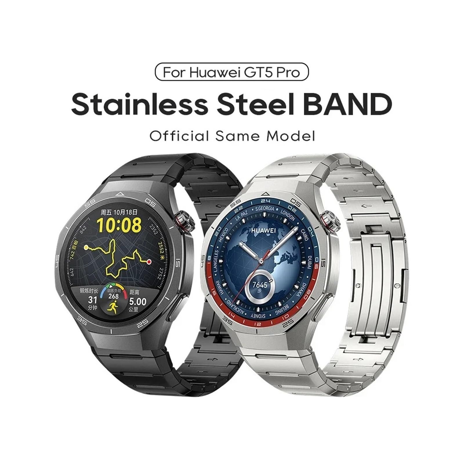 Modne paski do zegarków, pasek ze stali nierdzewnej pasujący do zegarka Huawei Watch GT 5 Pro, bez przerw, metalowa bransoleta pasująca do paska biznesowego Huawei Watch GT 5 Pro Correa