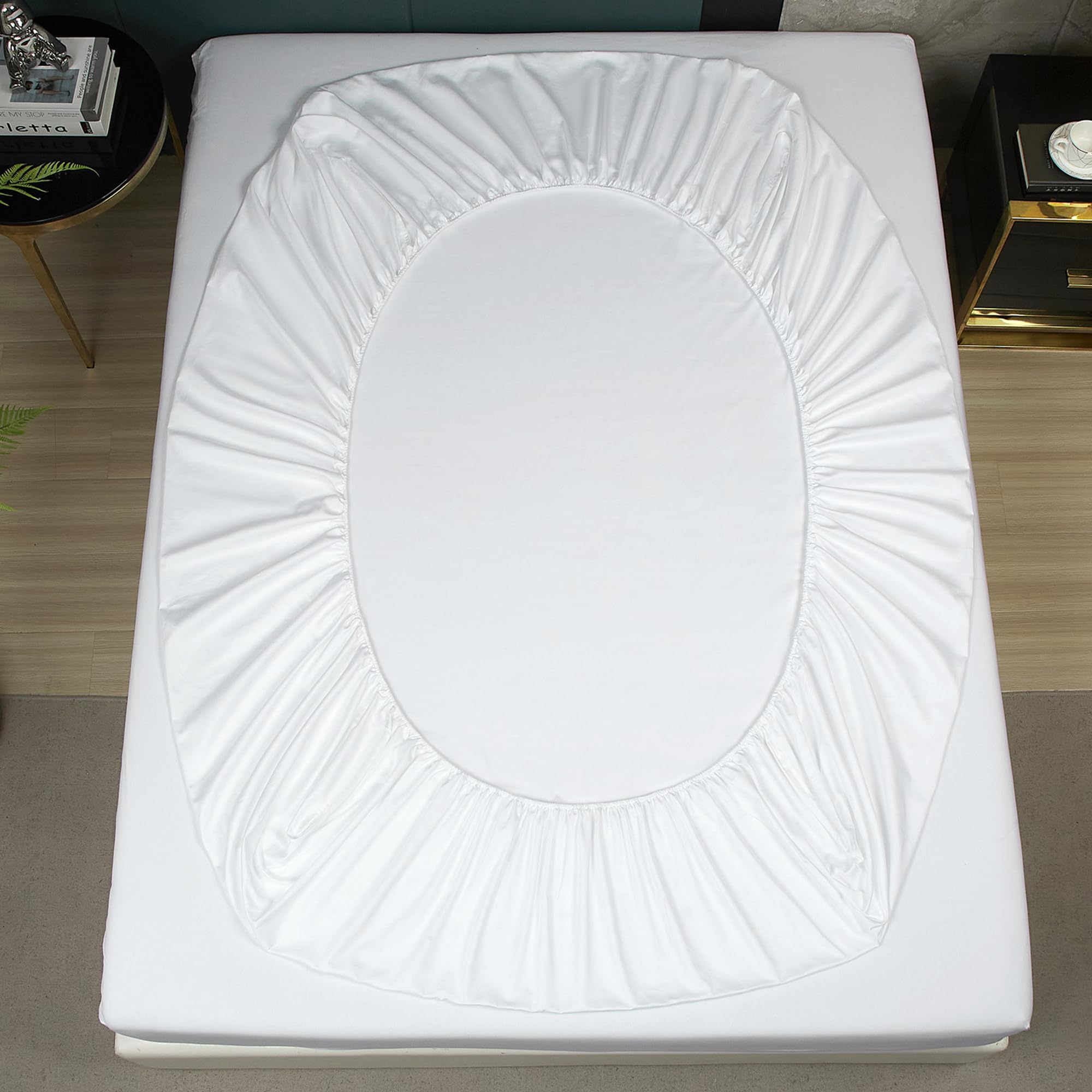 Luofanfei - Sábana bajera de satén de algodón, 160 x 200 cm, color blanco, 100% algodón, satén, suave, sedosa, transpirable, Lyocell