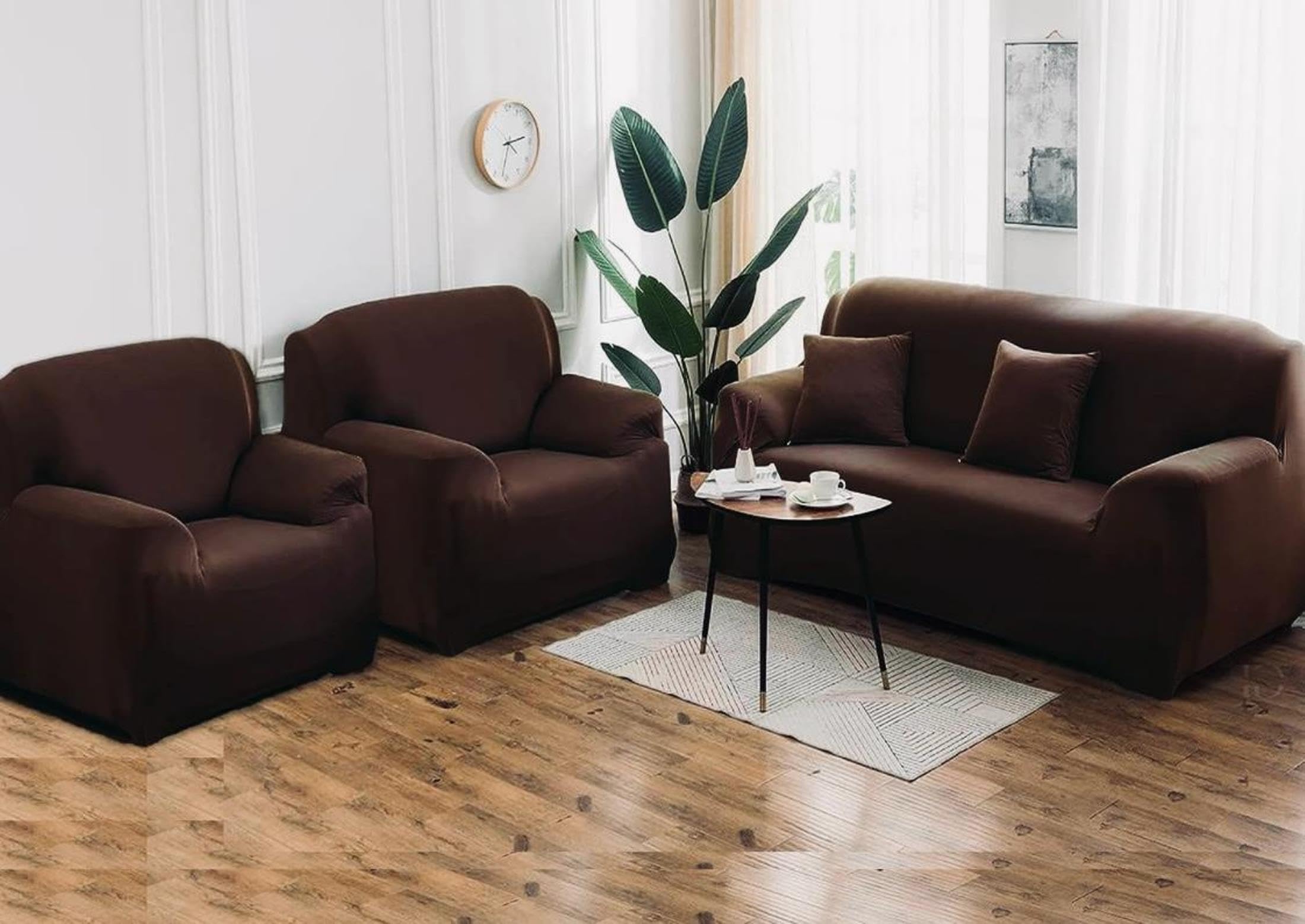 Elastic Sofa Cover 5 Seater Full Set, Spandex Sofa Cover, Spandex Slipcover for Sofas, Modern Plush Super Stretchable | Flexible| Non-Slip (Coffee)-image-9