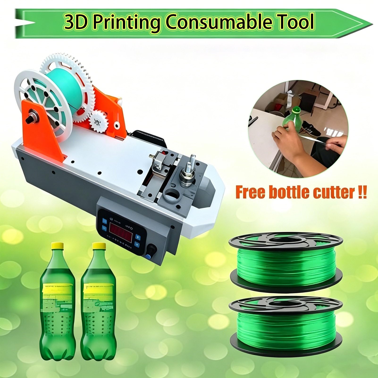 Reciclador de botellas de PET reciclado para familias, máquina de fabricación de filamentos de escritorio 3D, reciclaje de plástico ecológico, para familias, estudios pequeños, fabricantes de