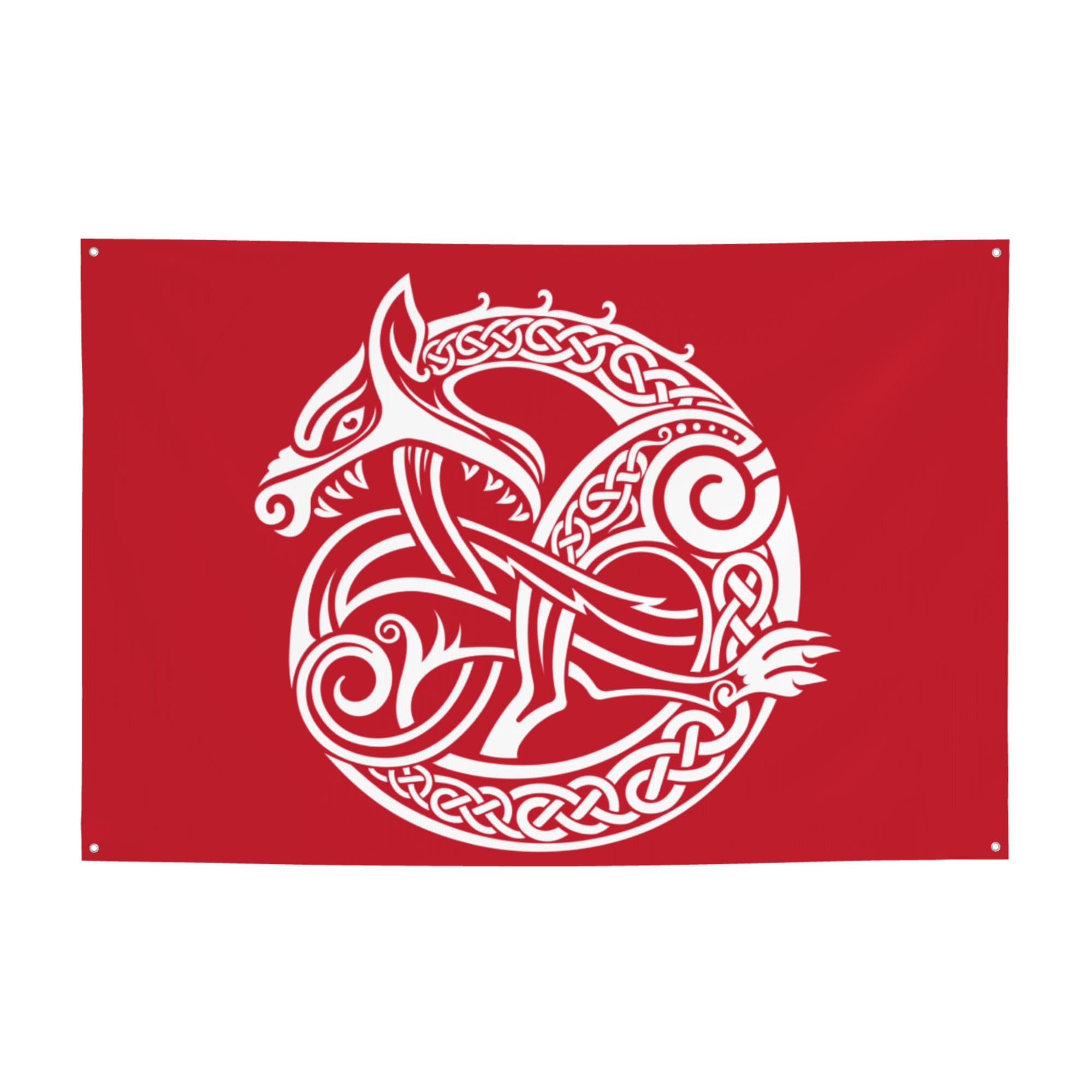 4x6ft (120x180cm) Decorative House Garden Yard Banner, Scandinavian Viking Wolf Rune Print, Holiday Welcome Lawn Hanging Decor Party Flag Backdrop