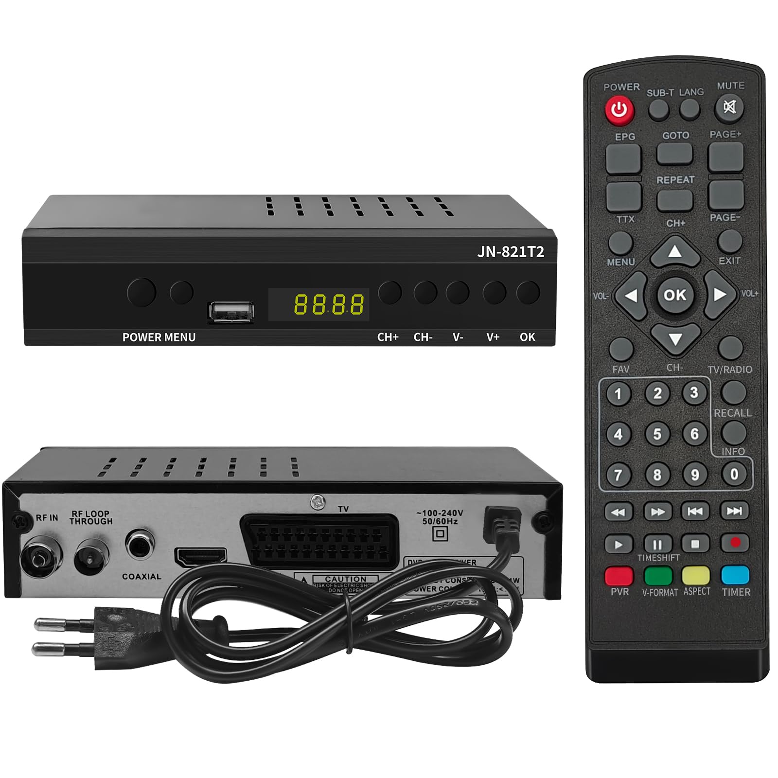 TURNER TDT/T2 Digital Receiver 2024 mit USB Mediaplayer, H.265 HEVC FTA Full HD PVR, USB, HDMI, SCART, digitaler terrestrischer TV-Tuner, Full HD 1080p High Definition Digital Receiver