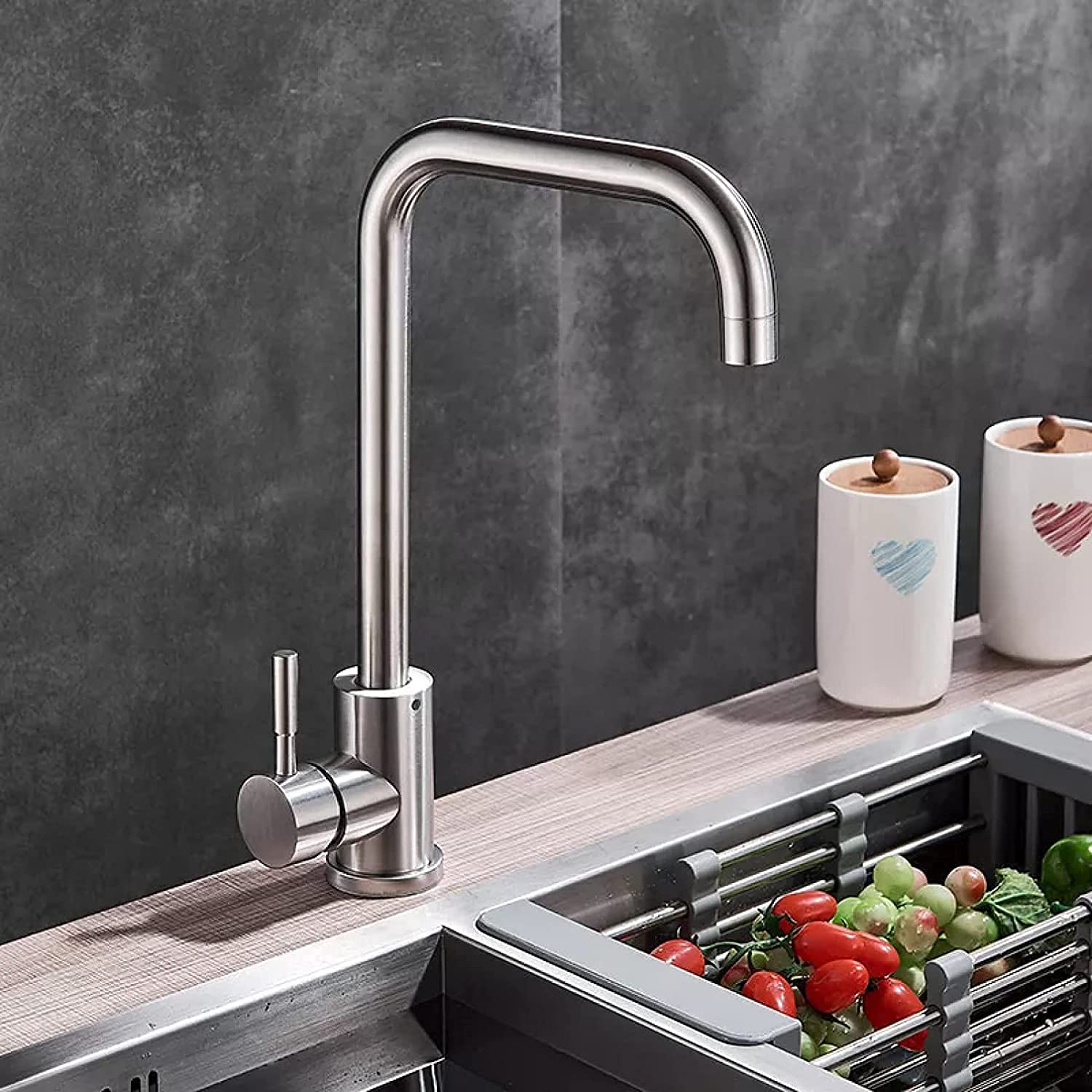 Faucets,Water-Tap Kitchen Faucet Brushed Nickel Rotate Neck Sink Single Lever Swive Spout Bathroom Mixer Tap Hole Stainless Steel Tap/Brushed a