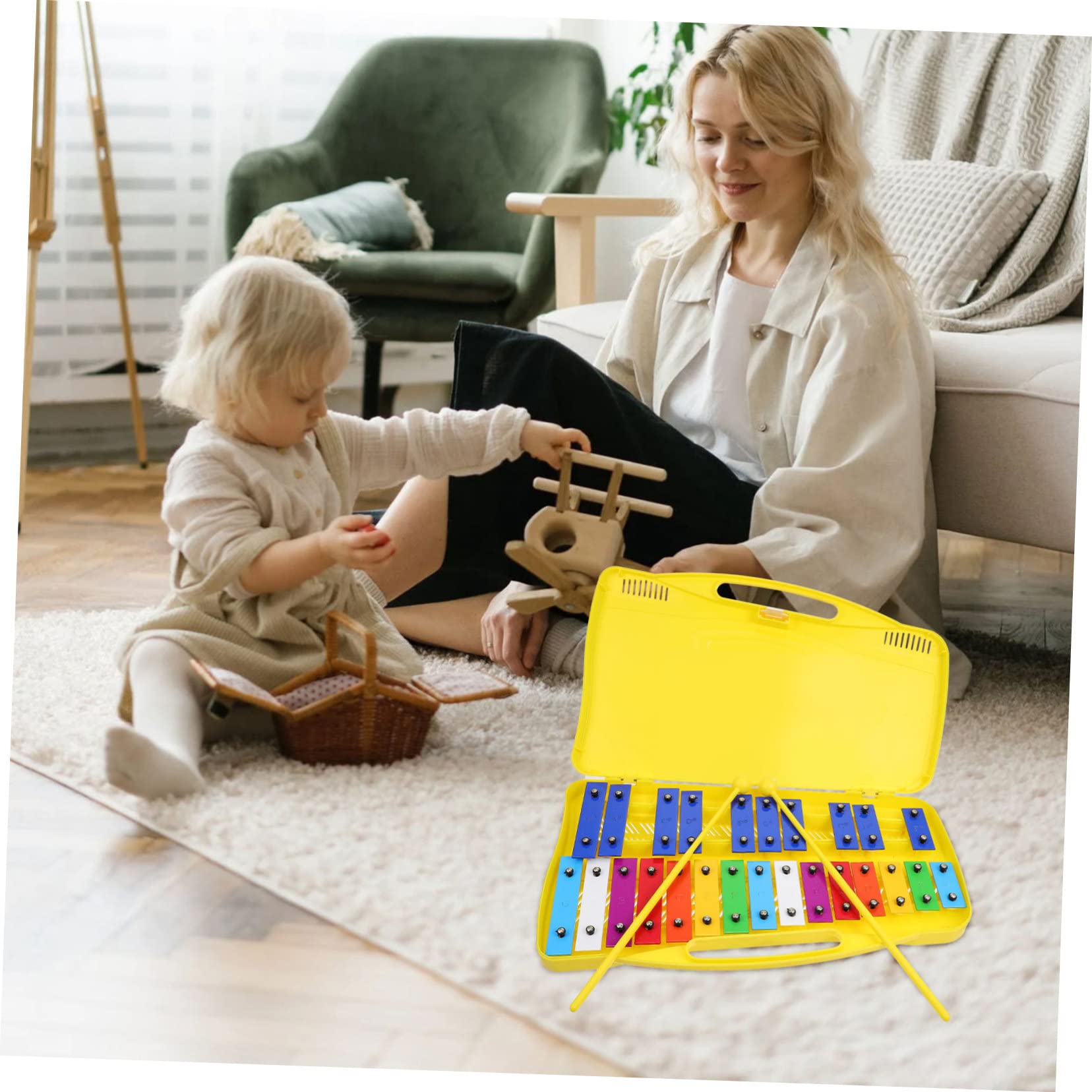 Yardwe Xilófono Madera con Percusión Metalófona de 25 Notas, Instrumento de Percusión para Niños con Placa de Hierro y Sonido Claro para Educación Temprana