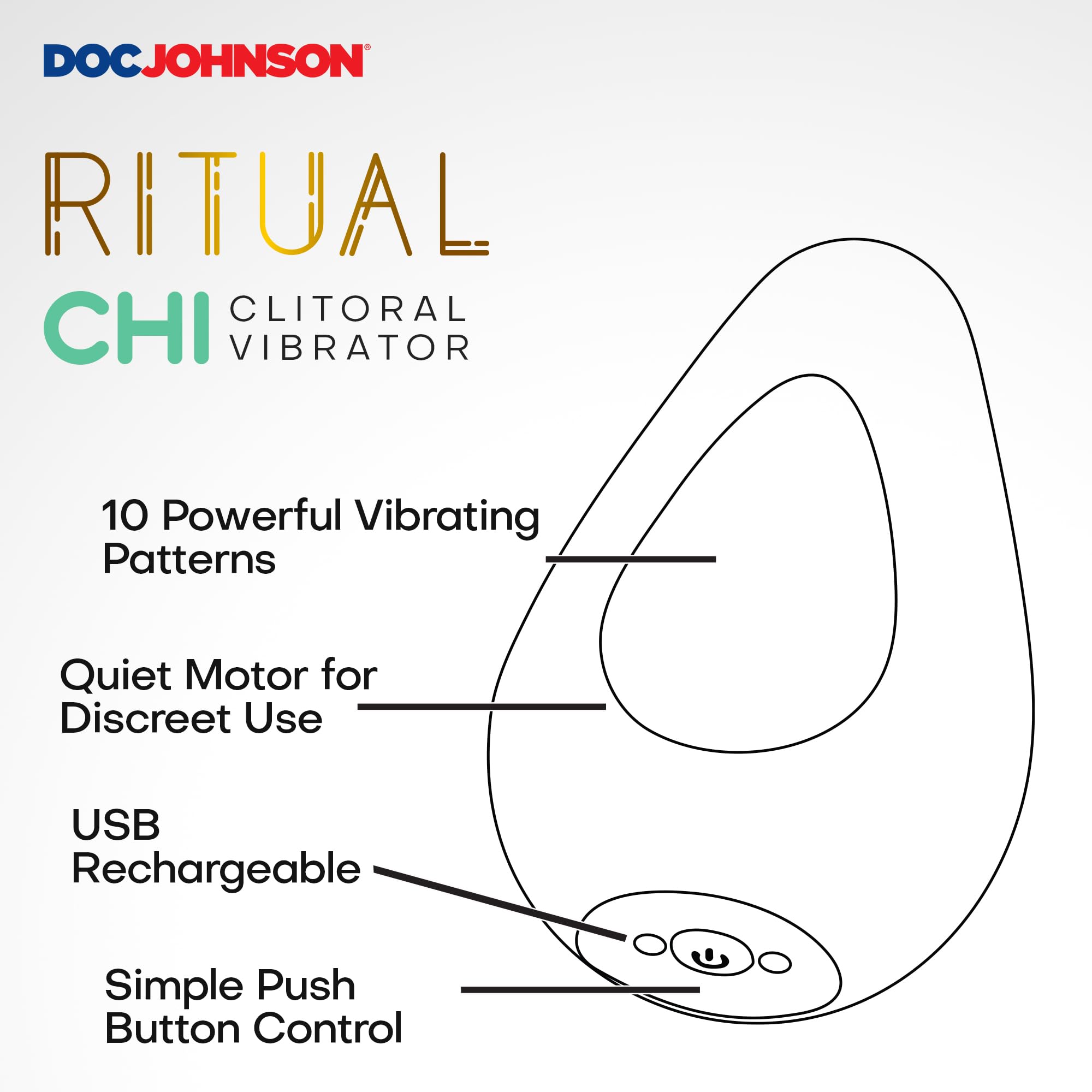 Ritual - Chi - Clitoride in silicone ricaricabile - Vibratore per clitoride in silicone con 10 potenti modelli vibranti - di Doc Johnson