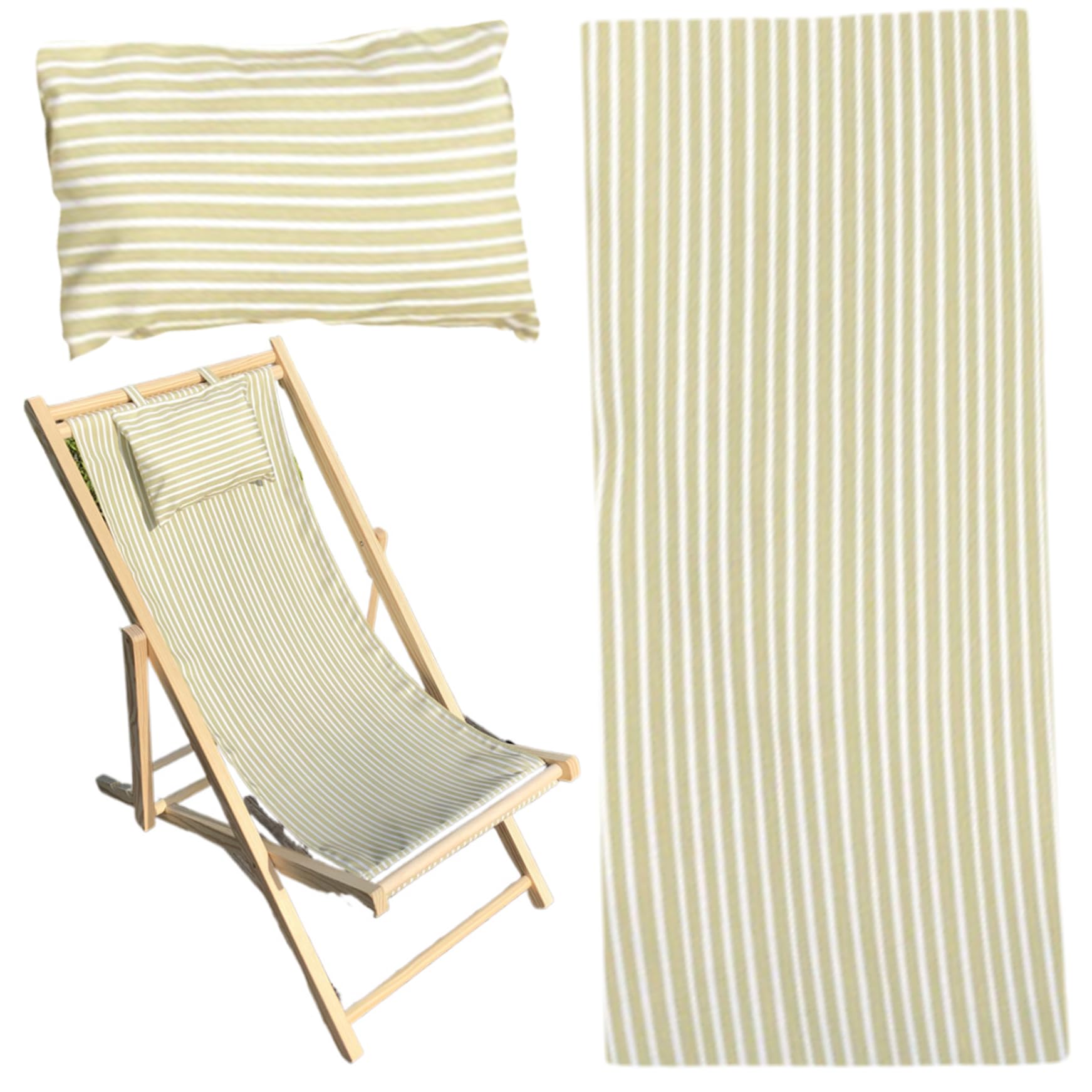 Sling de rechange chaise de patio pliante verte et blanche avec taie oreiller pour transat plage
