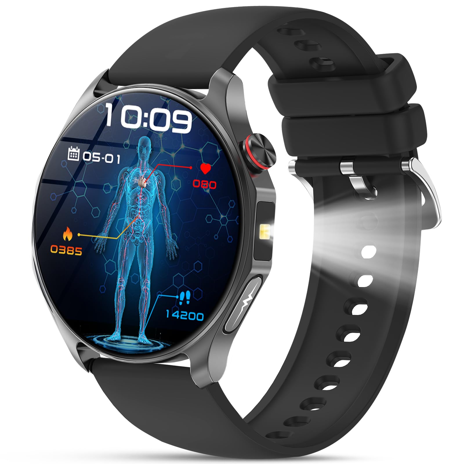 Lgnitek 2026 Smartwatch Herren Damen mit EKG+HRV/ΒΙυτｚυcker/BMI/Harnsäure/LED-Licht, 1,43