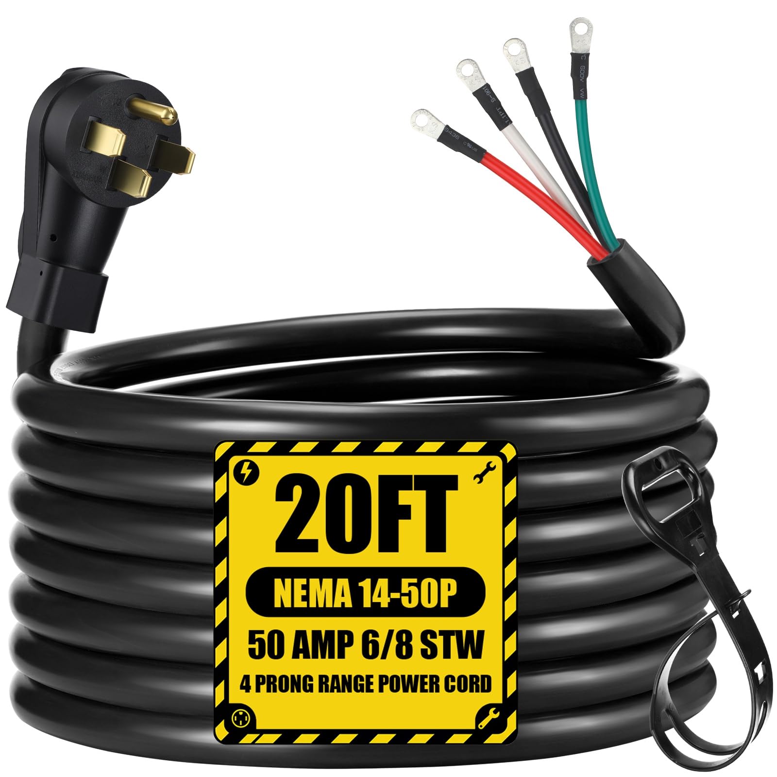 Photo 1 of Kanayu 20 FT 6/8 AWG 50 Amp 4 Prong Replacement RV Power Cord Compatible with NEMA 14-50p to 4-Wire, Compatible with EV Plug/J1772 Connector, 6/3+8/1 AWG STW, Etl Listed