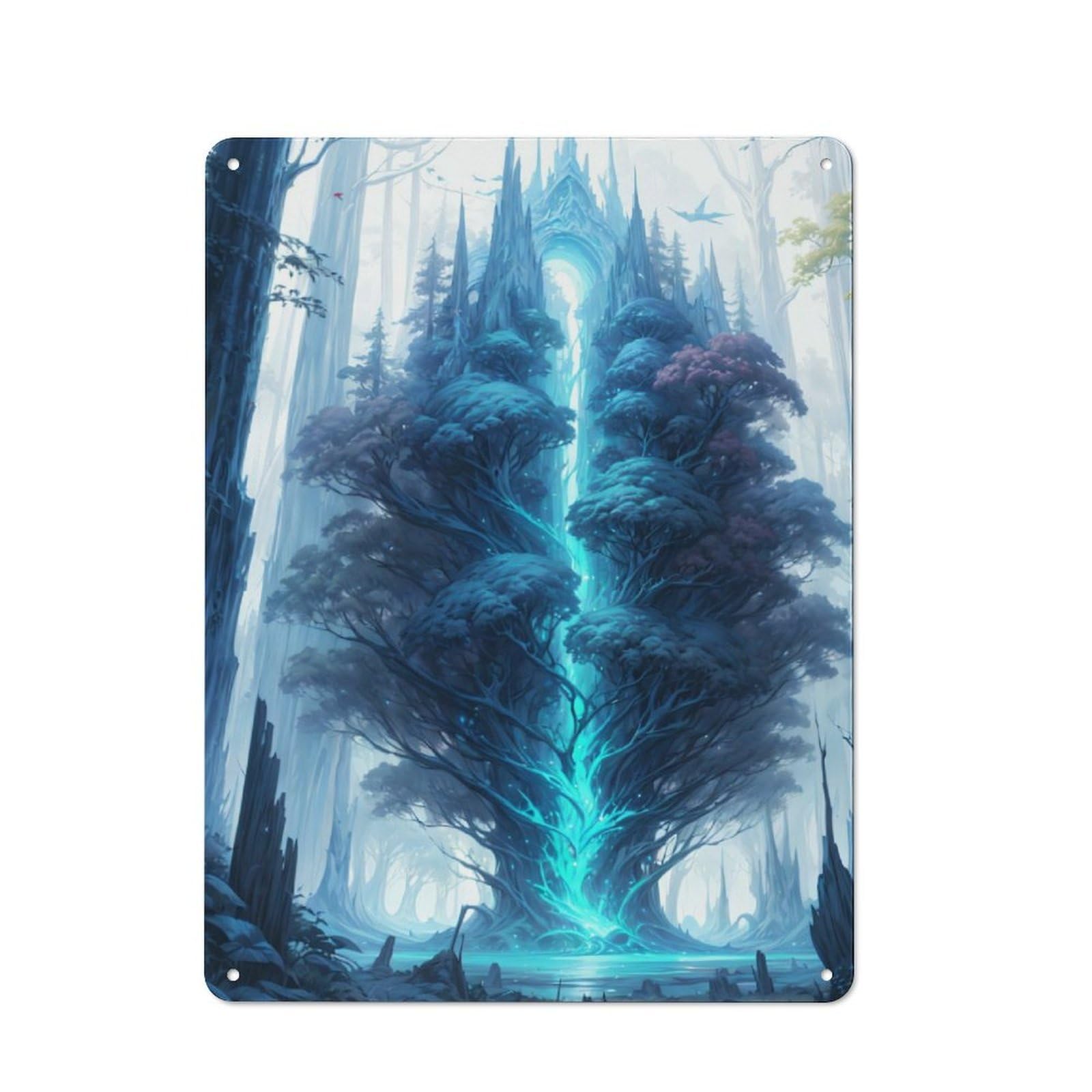 Junmoney Fantasy Magical Tree Rustic Tin Sign 40X30cm For Café Or Restaurant, A Decorative Christmas Gift For Hospitality Interior Collectors