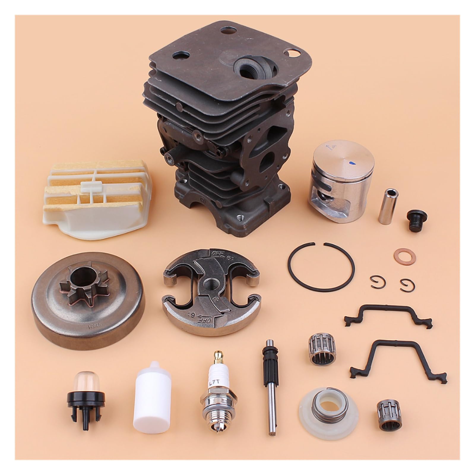 1 Juego de bomba de aceite de filtro de aire de tambor de embrague de pistón de cilindro de 44mm for Husqvarna 450 445 E piezas de Motor de motosierra de gasolina