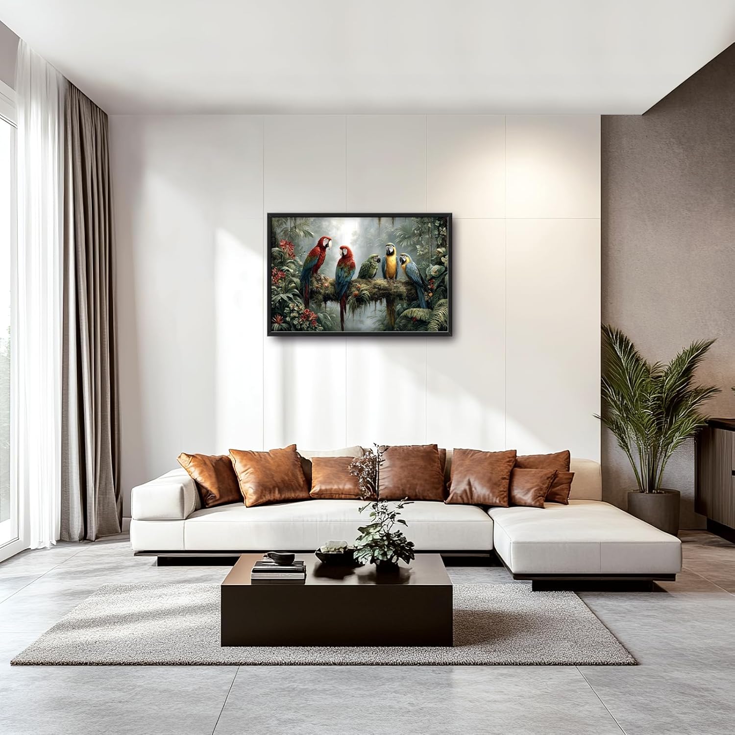 Large Wall Art For Living Room Parrot Canvas Wall Decor Bird Pictures Paintings Rainforest Prints Big Artwork Framed Modern Decorations For Office Bedroom Bathroom Gifts 36" x 24"