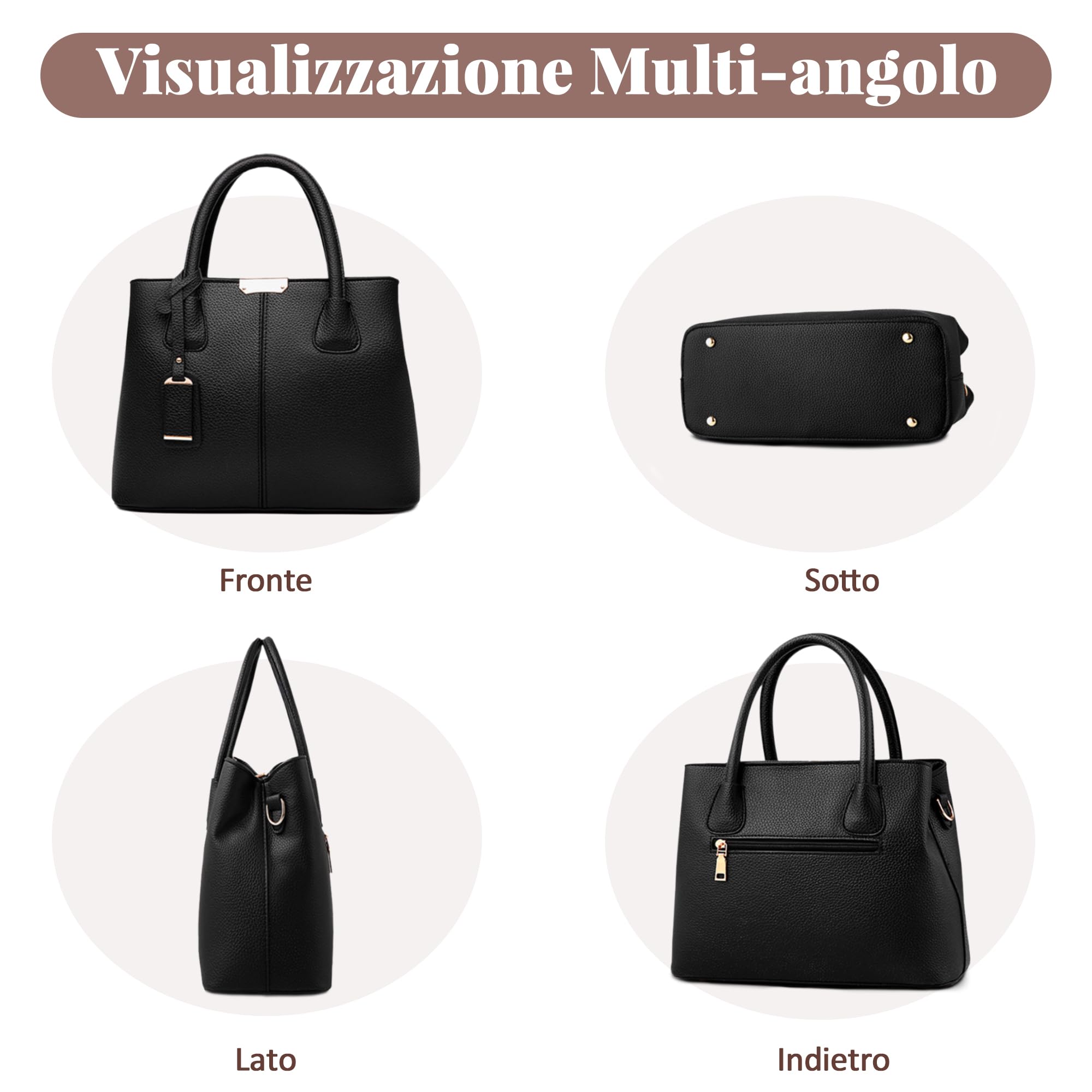 Donna Borsa a Mano Grande Capacità Tracolla Elegante Messenger in PU Pelle, Ornamenti di Moda Tote Comodo Nero
